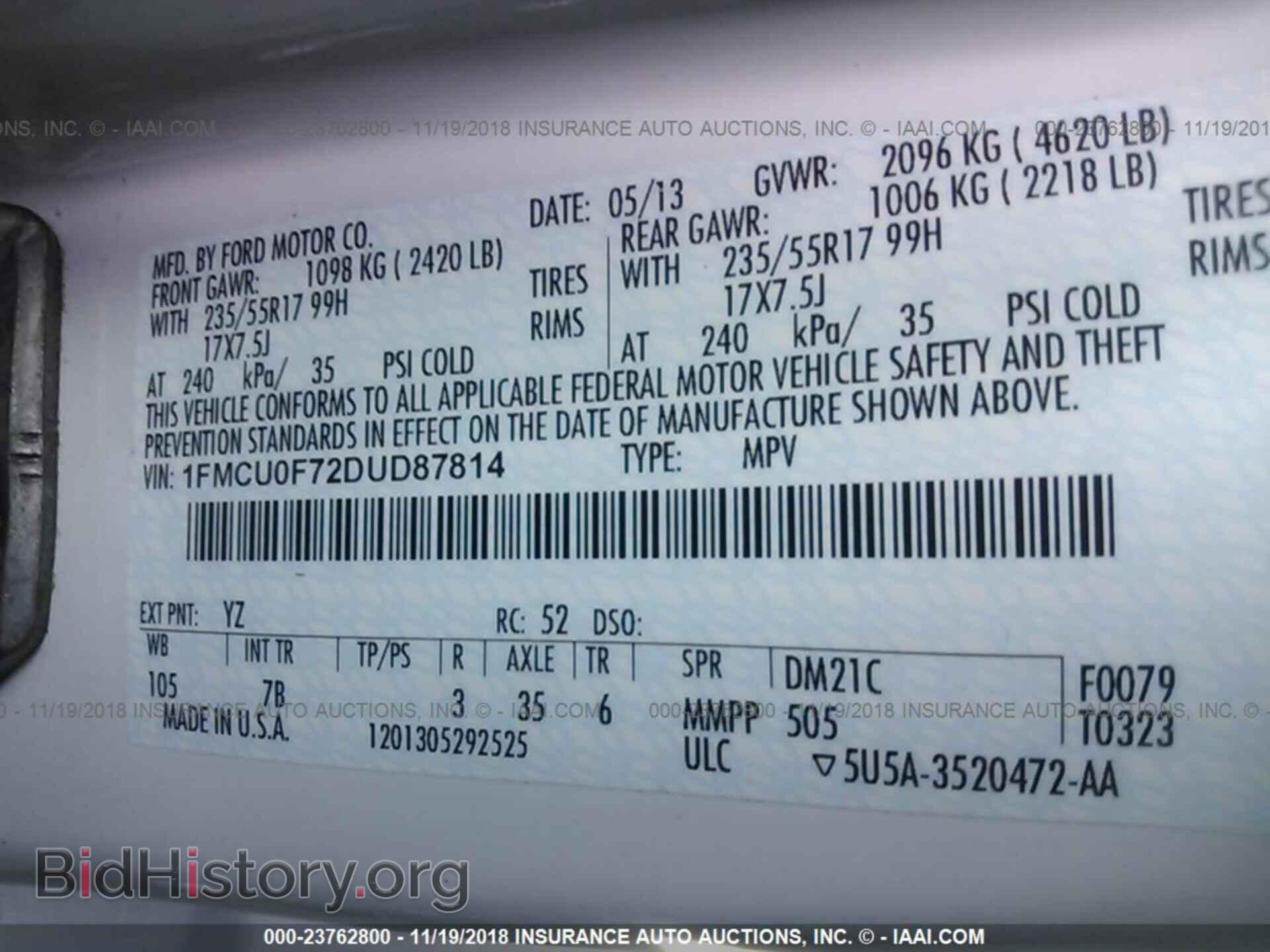 2013 FORD ESCAPE - VIN: 1FMCU0F72DUD87814 - Фото 9