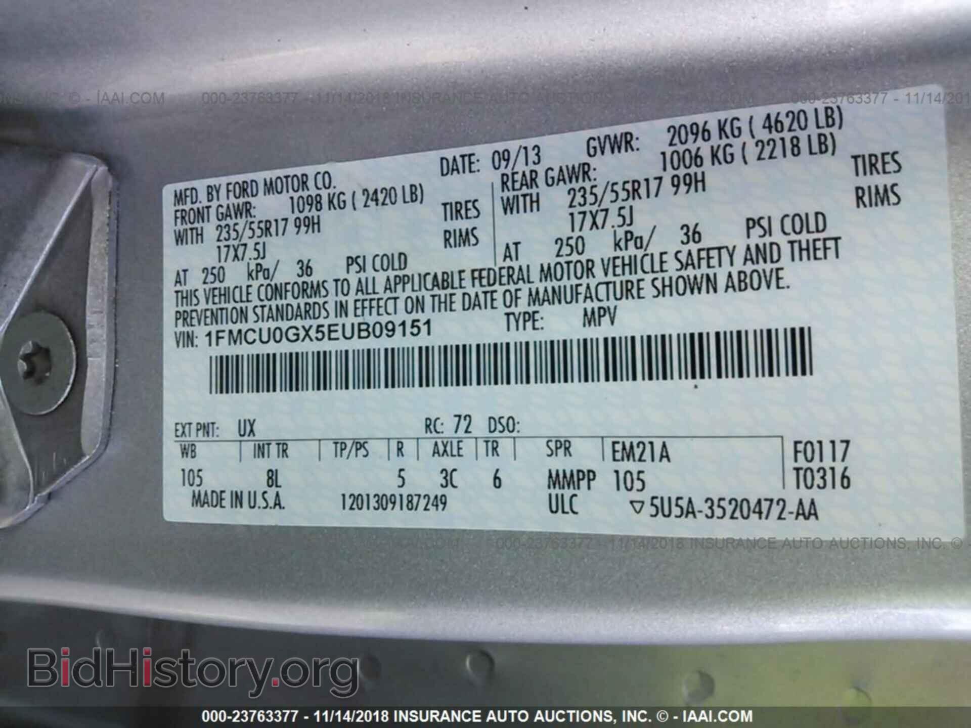 2014 FORD ESCAPE - VIN: 1FMCU0GX5EUB09151 - Фото 9