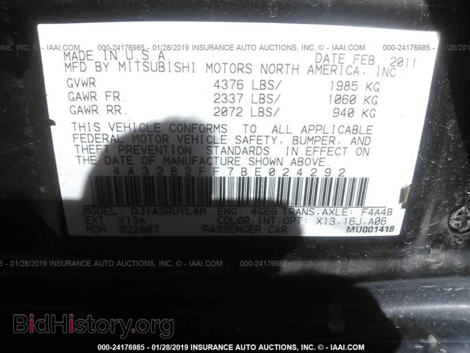 2011 MITSUBISHI GALANT - VIN: 4A32B2FF7BE024292 - Photo 9
