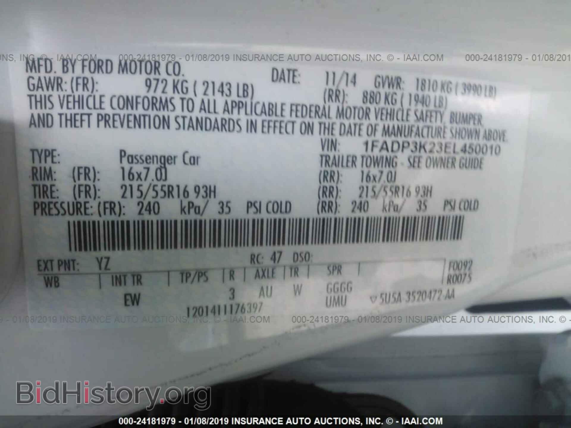 2014 FORD FOCUS - VIN: 1FADP3K23EL450010 - Фото 9