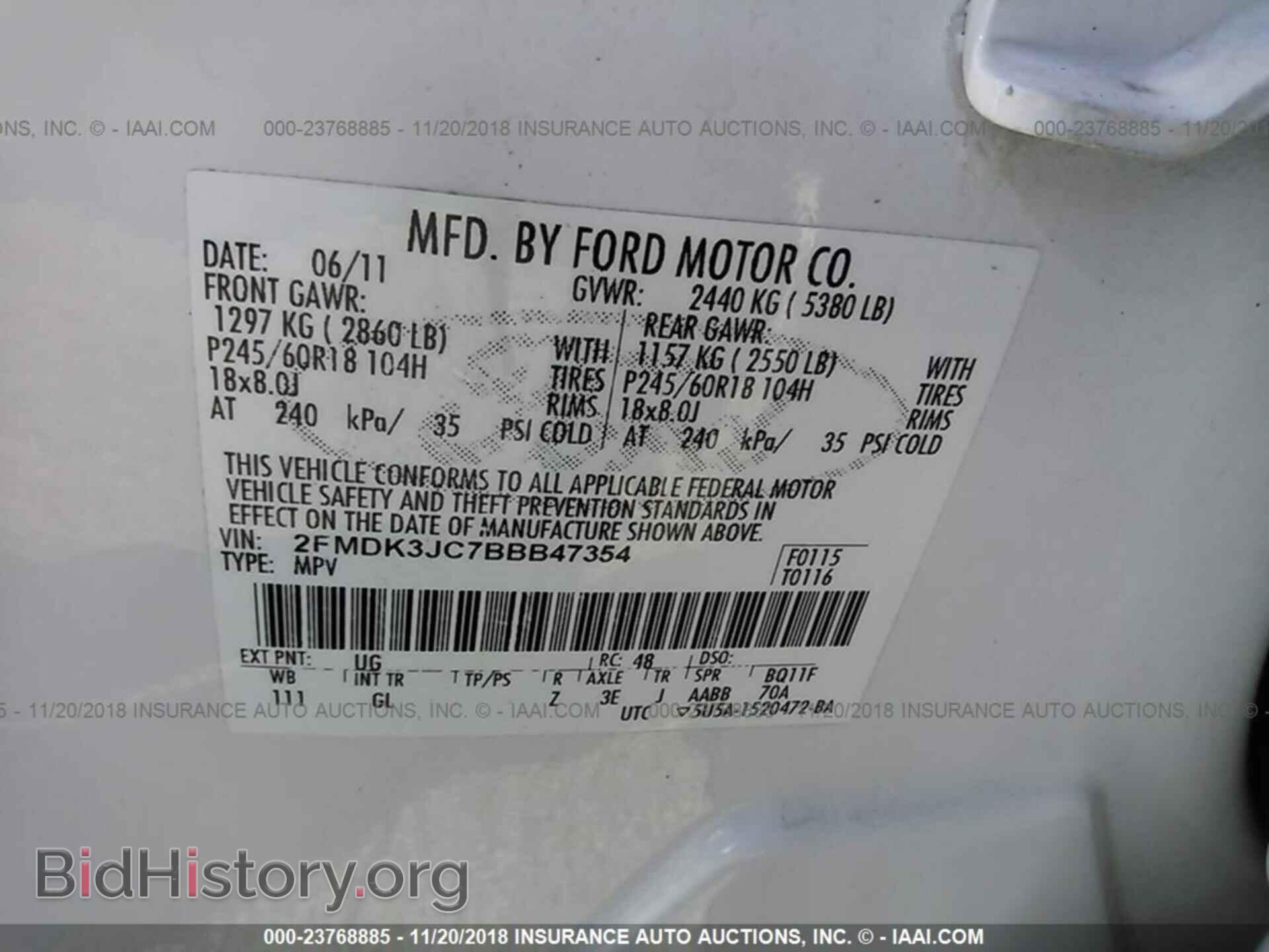 2011 FORD EDGE - VIN: 2FMDK3JC7BBB47354 - Фото 9