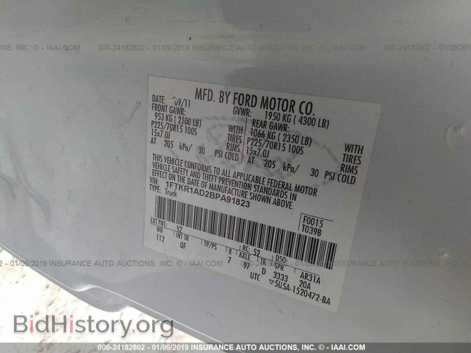 2011 FORD RANGER - VIN: 1FTKR1AD2BPA91823 - Фото 9
