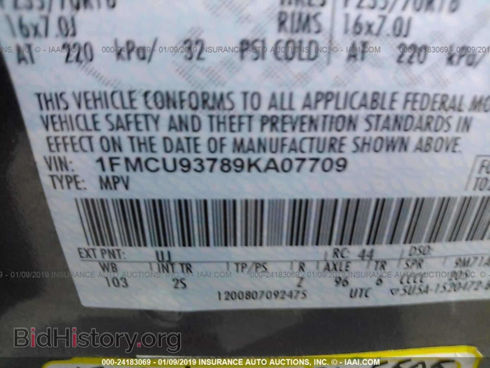 2009 FORD ESCAPE - VIN: 1FMCU93789KA07709 - Фото 9