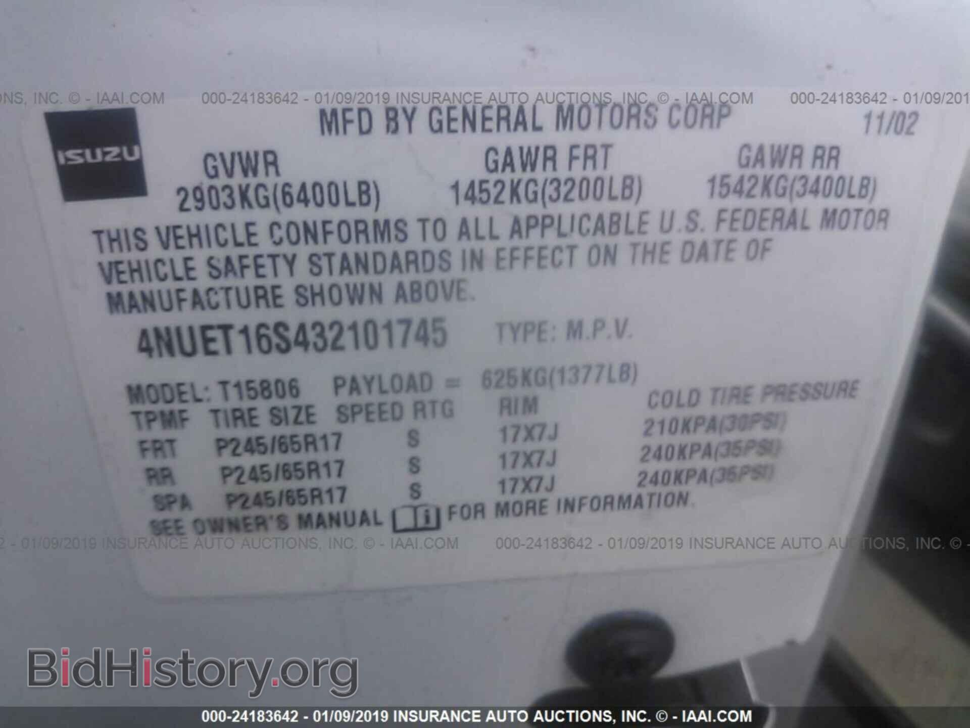 2003 ISUZU ASCENDER - VIN: 4NUET16S432101745 - Фото 9