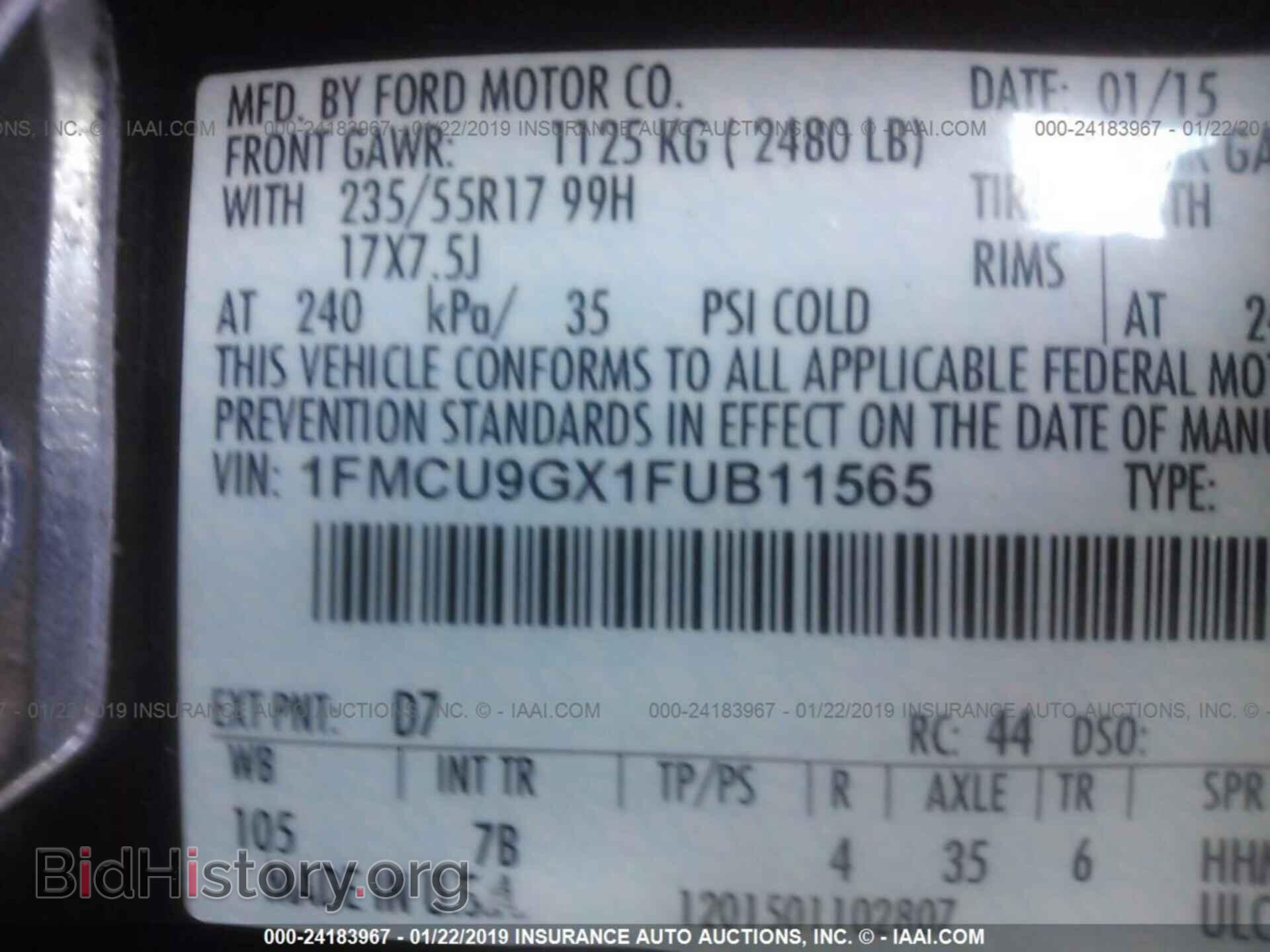 2015 FORD ESCAPE - VIN: 1FMCU9GX1FUB11565 - Фото 9
