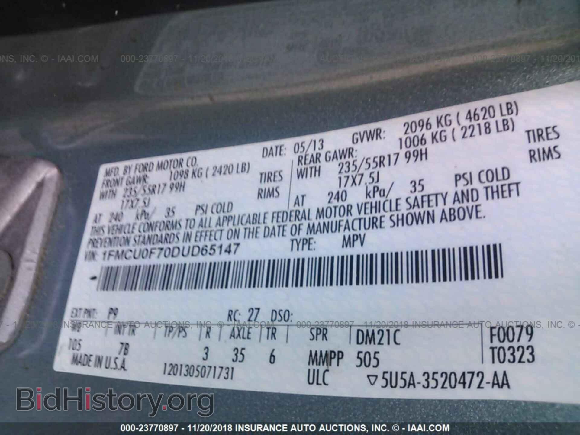 2013 FORD ESCAPE - VIN: 1FMCU0F70DUD65147 - Фото 9