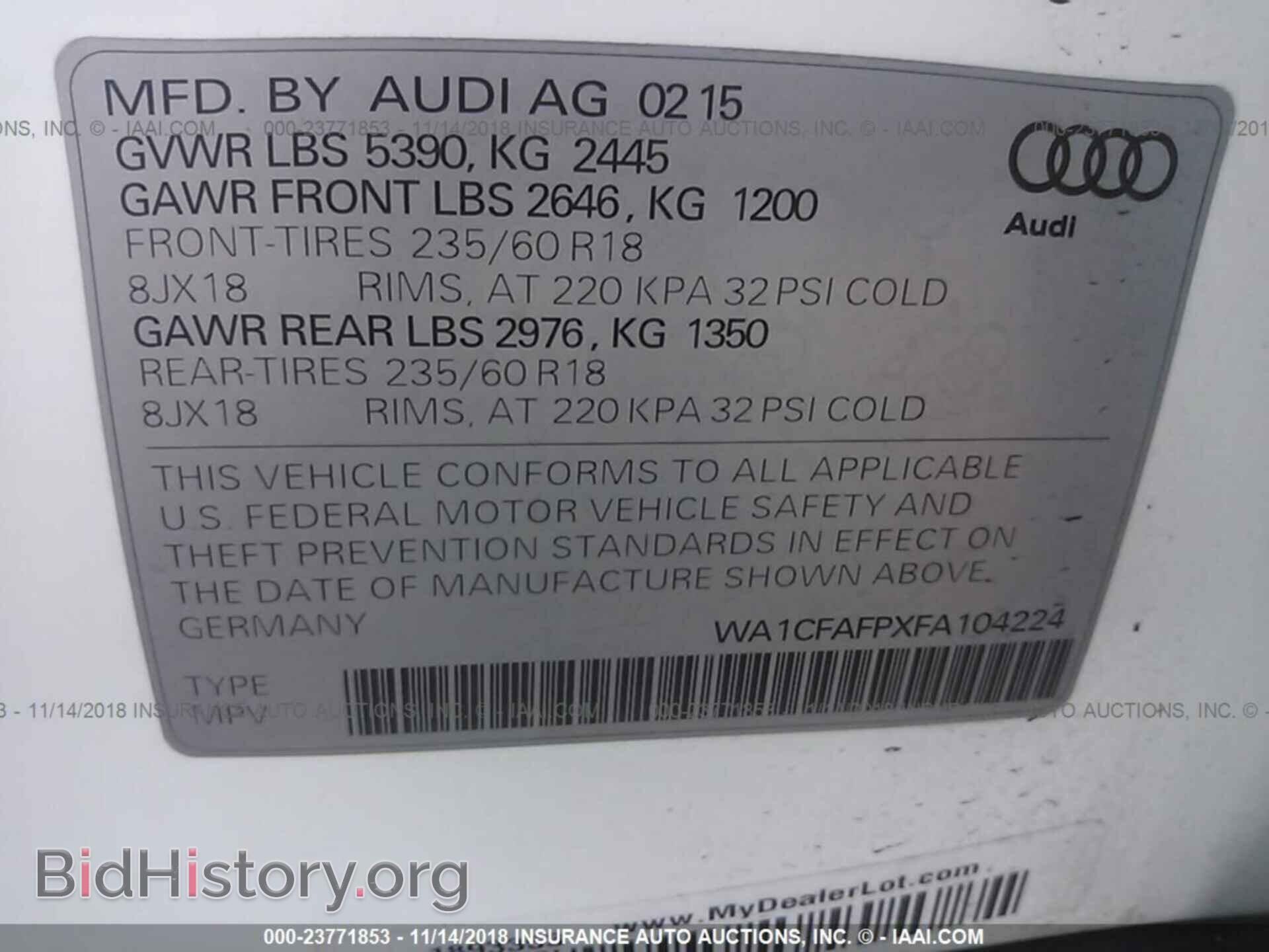 2015 AUDI Q5 - VIN: WA1CFAFPXFA104224 - Photo 9