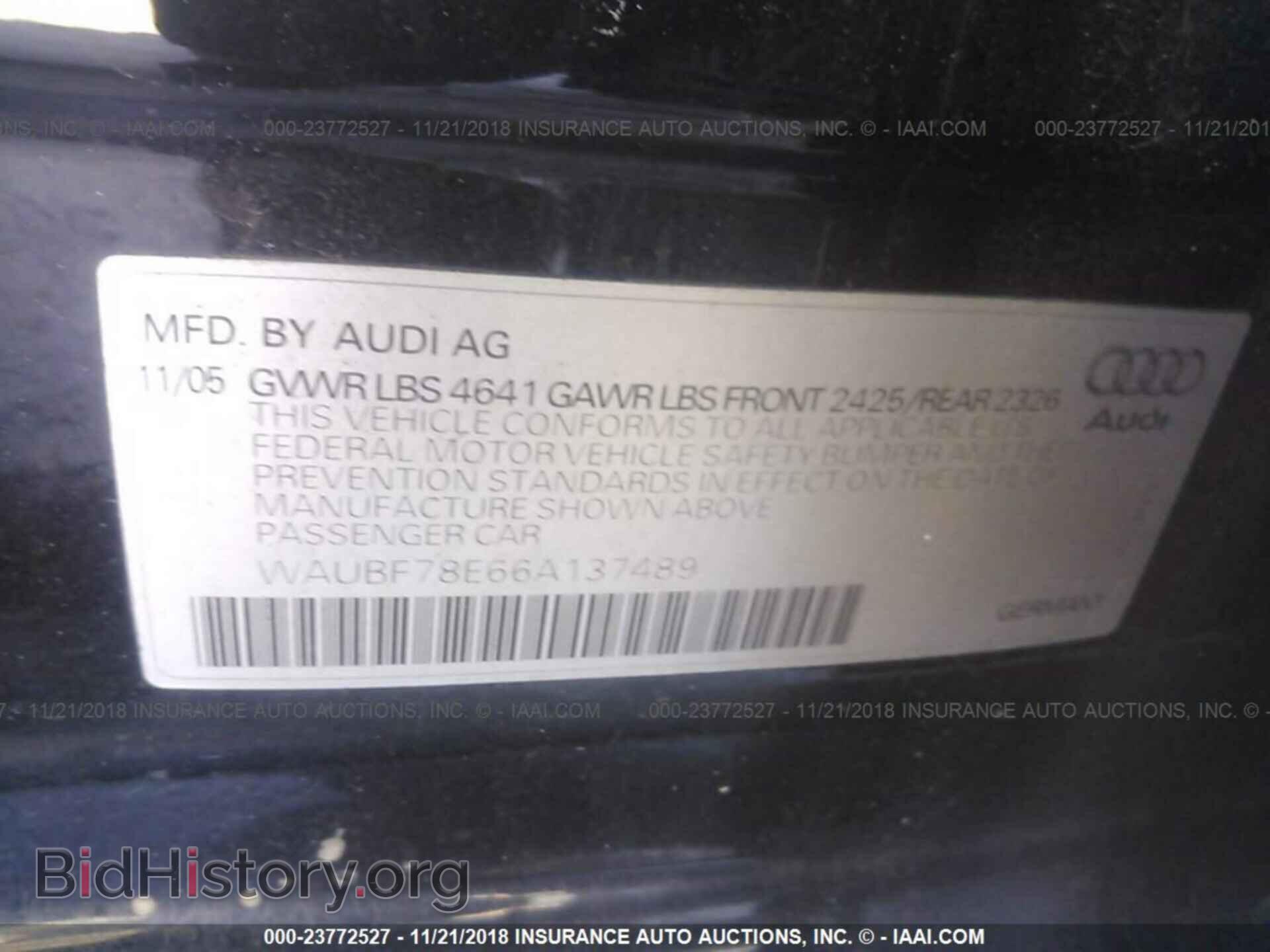 2006 AUDI A4 - VIN: WAUBF78E66A137489 - Фото 9