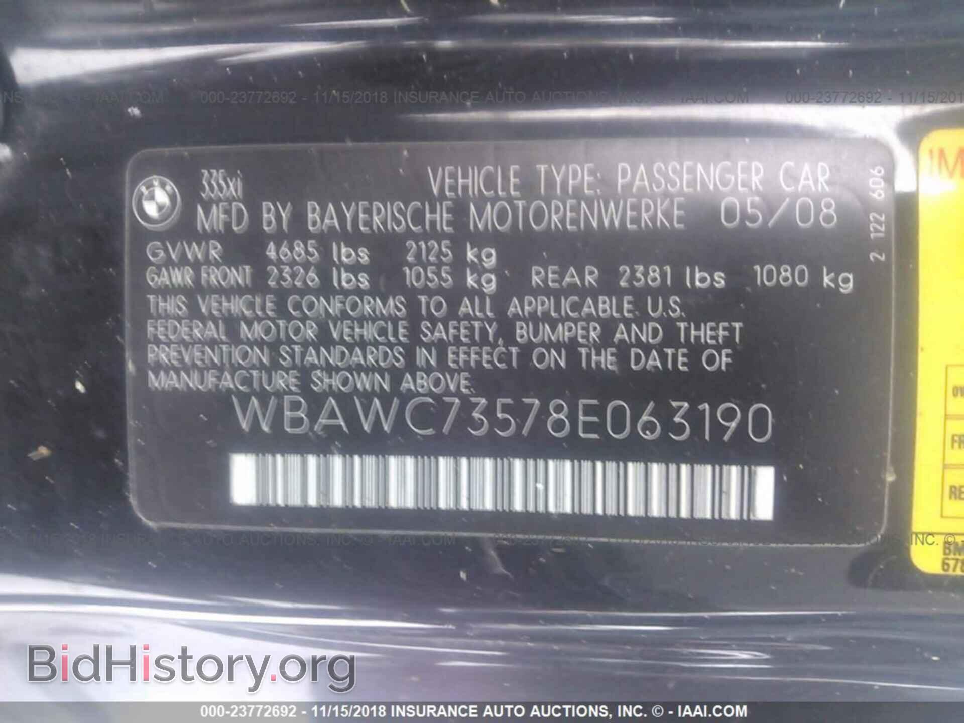 2008 BMW 335 - VIN: WBAWC73578E063190 - Фото 9