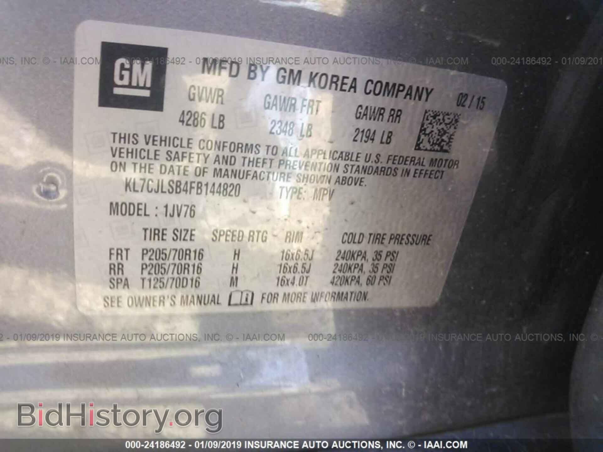 2015 CHEVROLET TRAX - VIN: KL7CJLSB4FB144820 - Фото 9