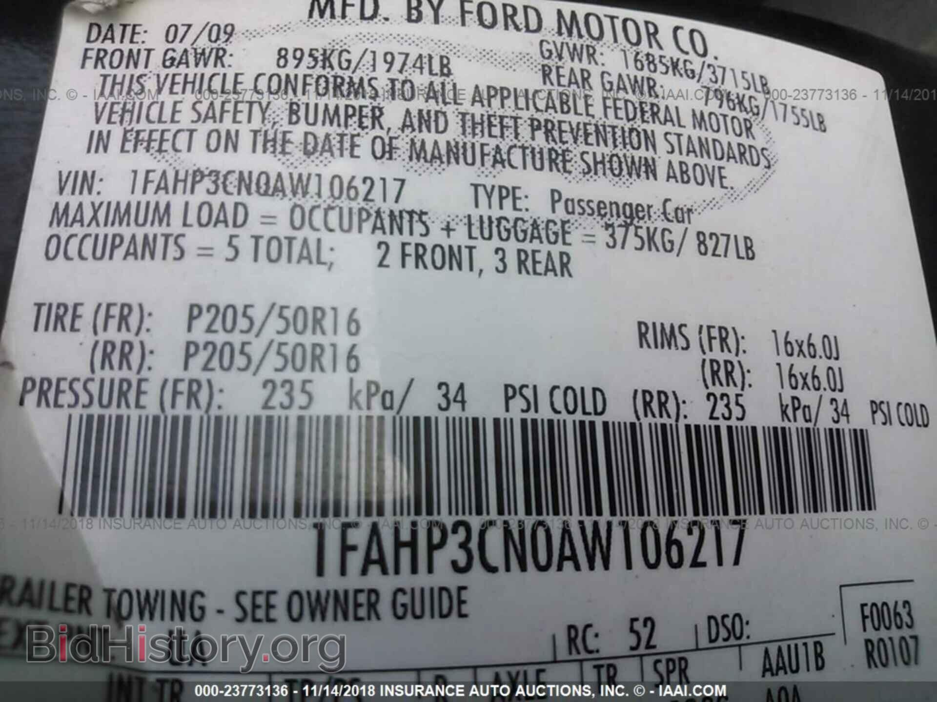 2010 FORD FOCUS - VIN: 1FAHP3CN0AW106217 - Фото 9