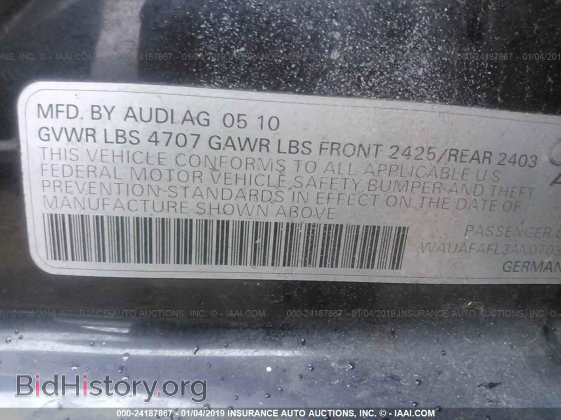 2010 AUDI A4 - VIN: WAUAFAFL3AN070393 - Фото 9