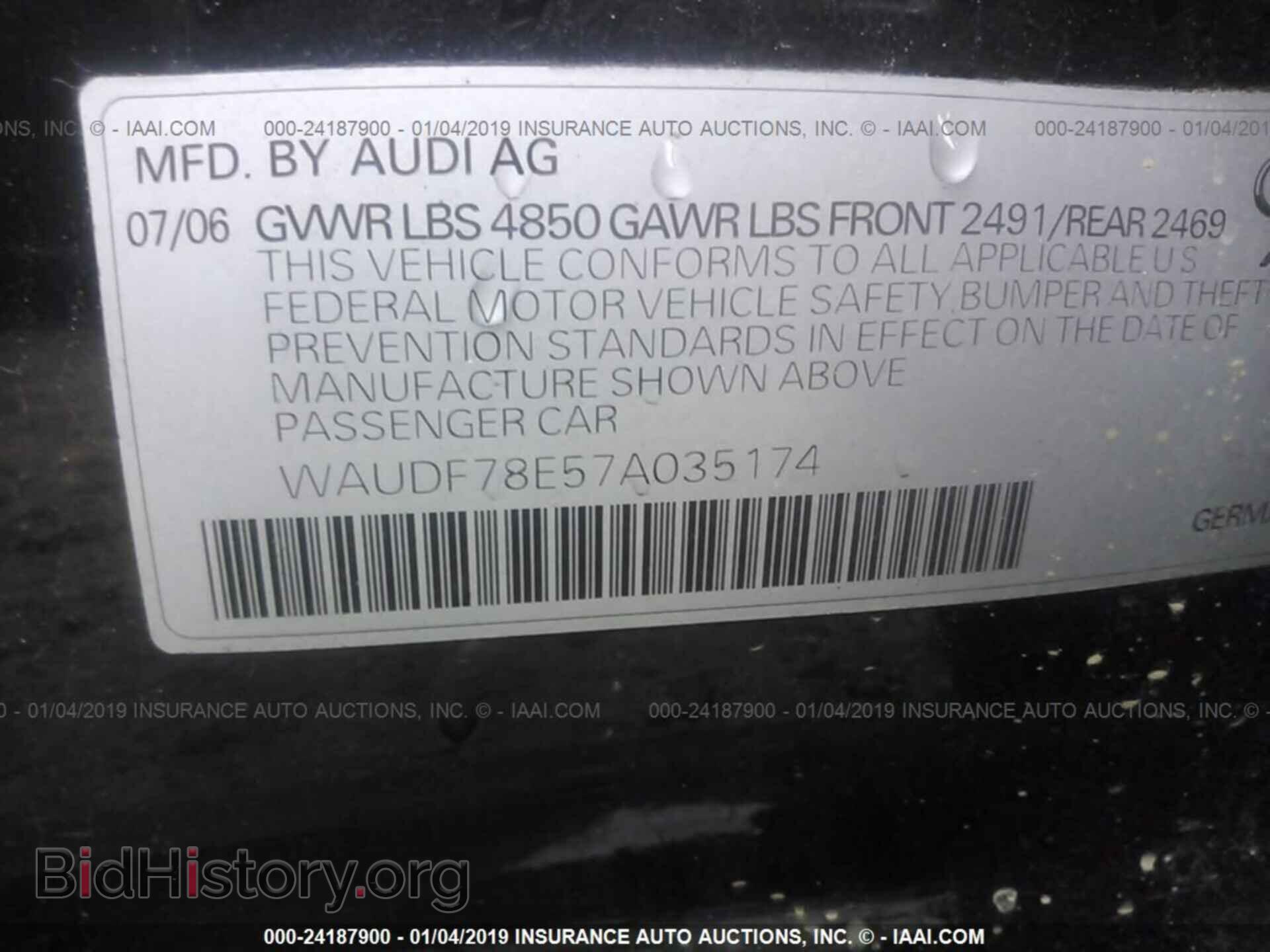 2007 AUDI A4 - VIN: WAUDF78E57A035174 - Фото 9