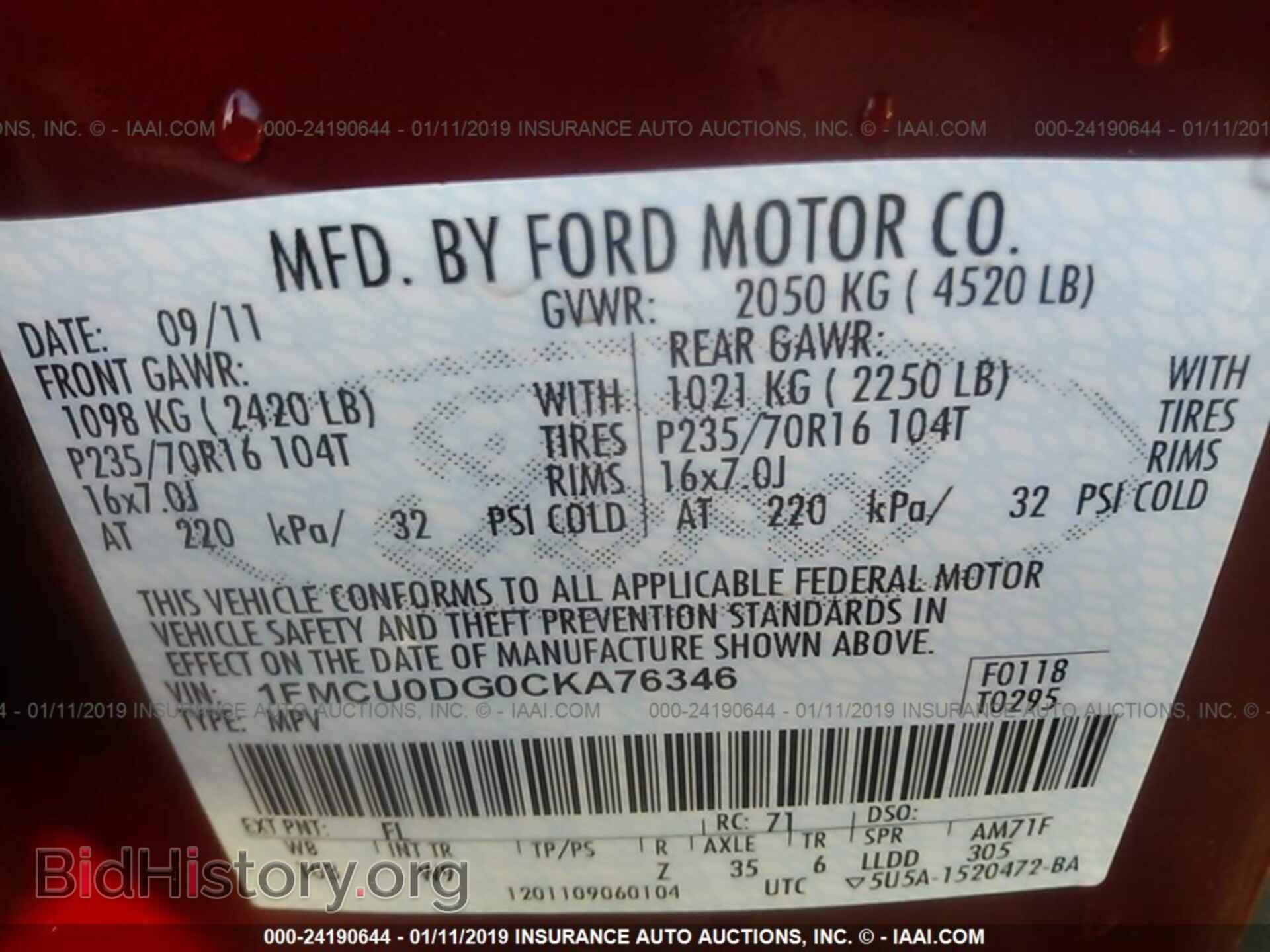 2012 FORD ESCAPE - VIN: 1FMCU0DG0CKA76346 - Photo 9