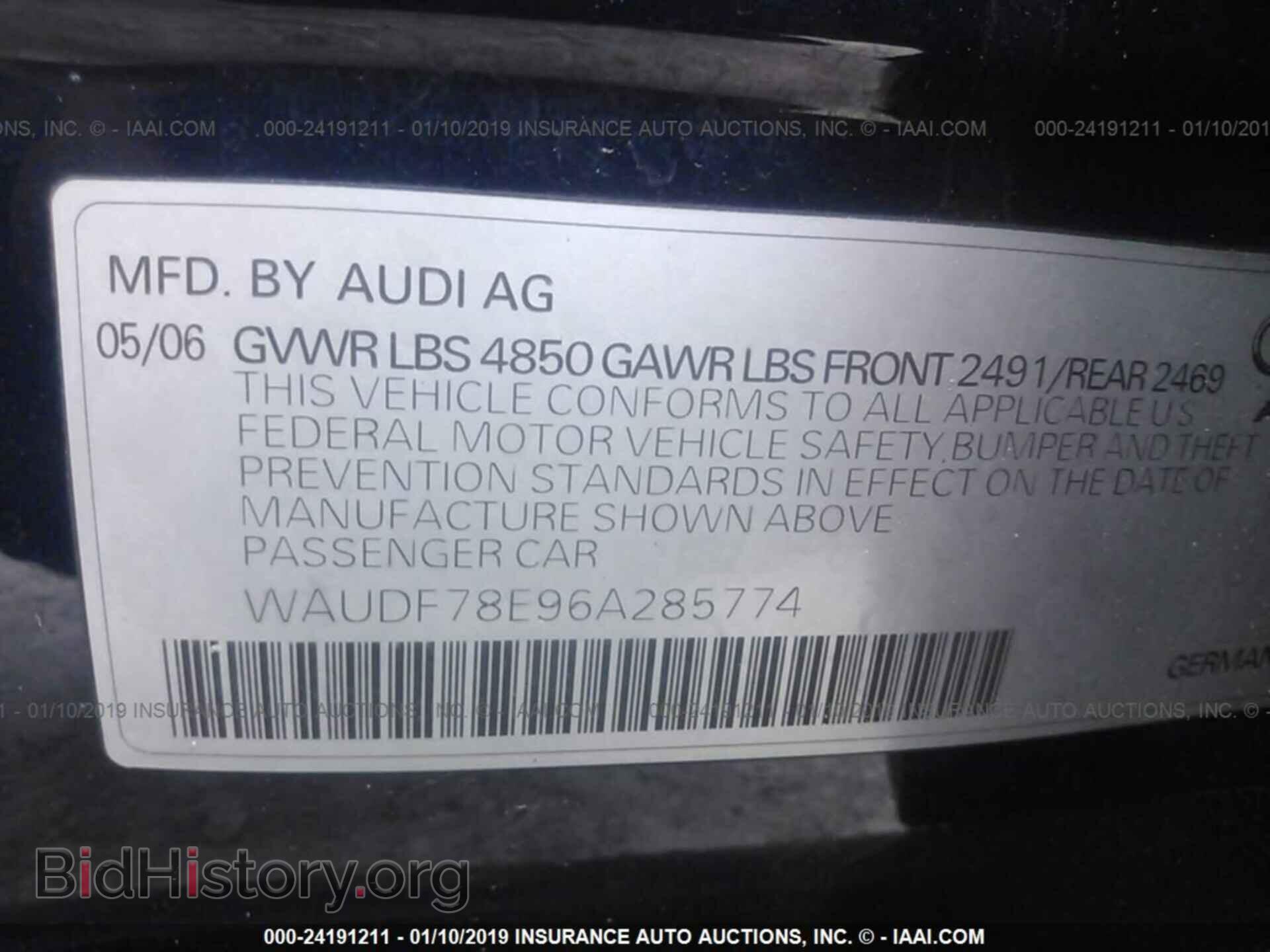 2006 AUDI A4 - VIN: WAUDF78E96A285774 - Фото 9