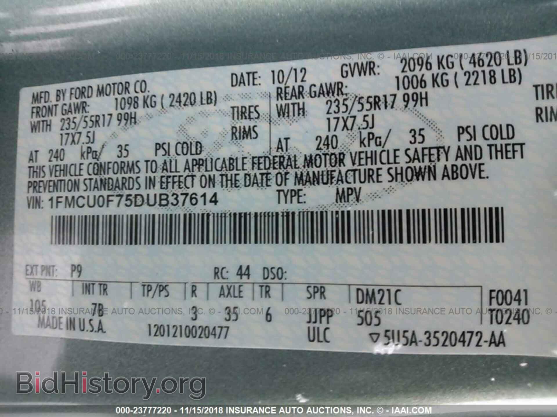 2013 FORD ESCAPE - VIN: 1FMCU0F75DUB37614 - Фото 9