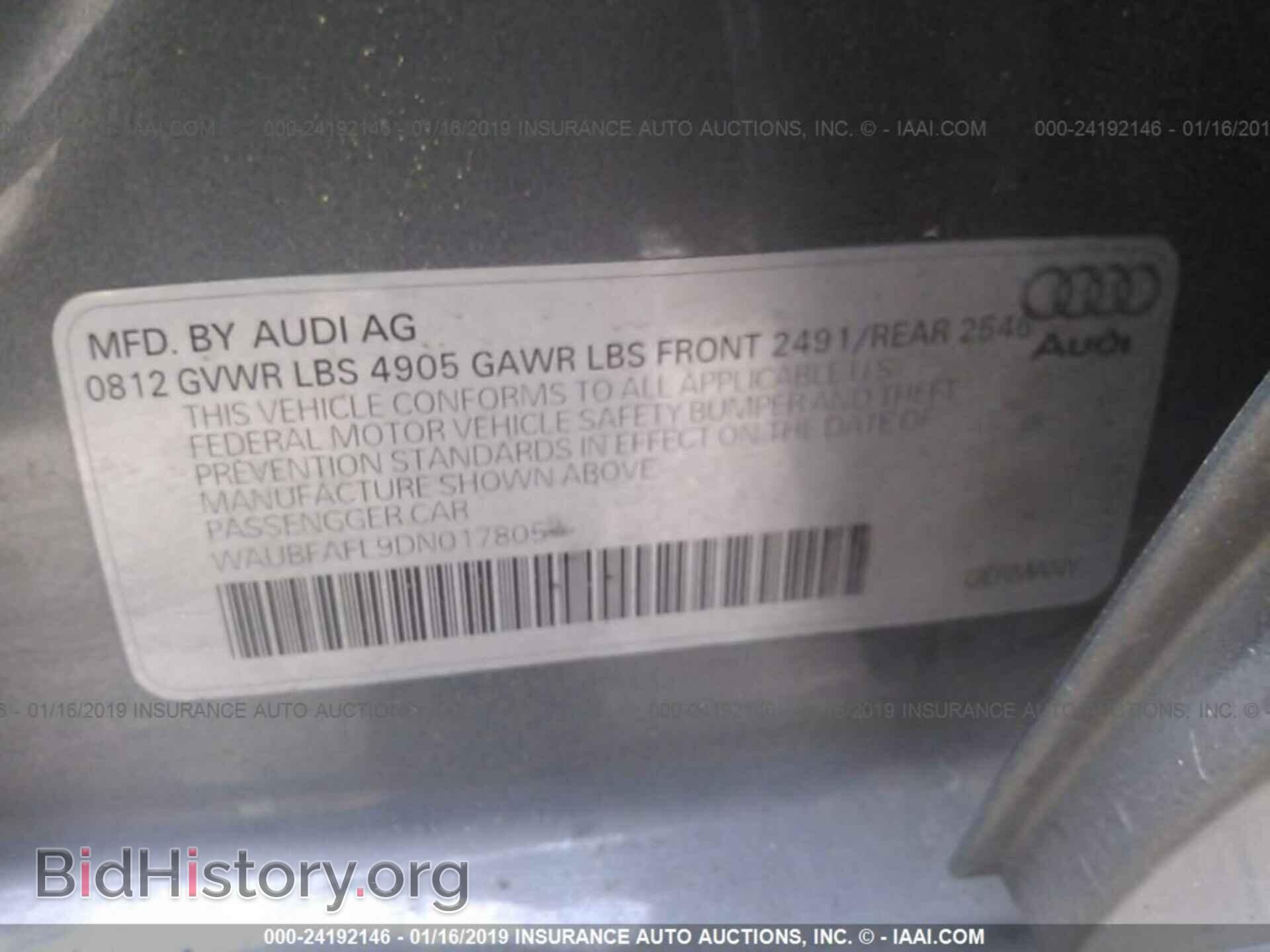 2013 AUDI A4 - VIN: WAUBFAFL9DN017805 - Фото 9