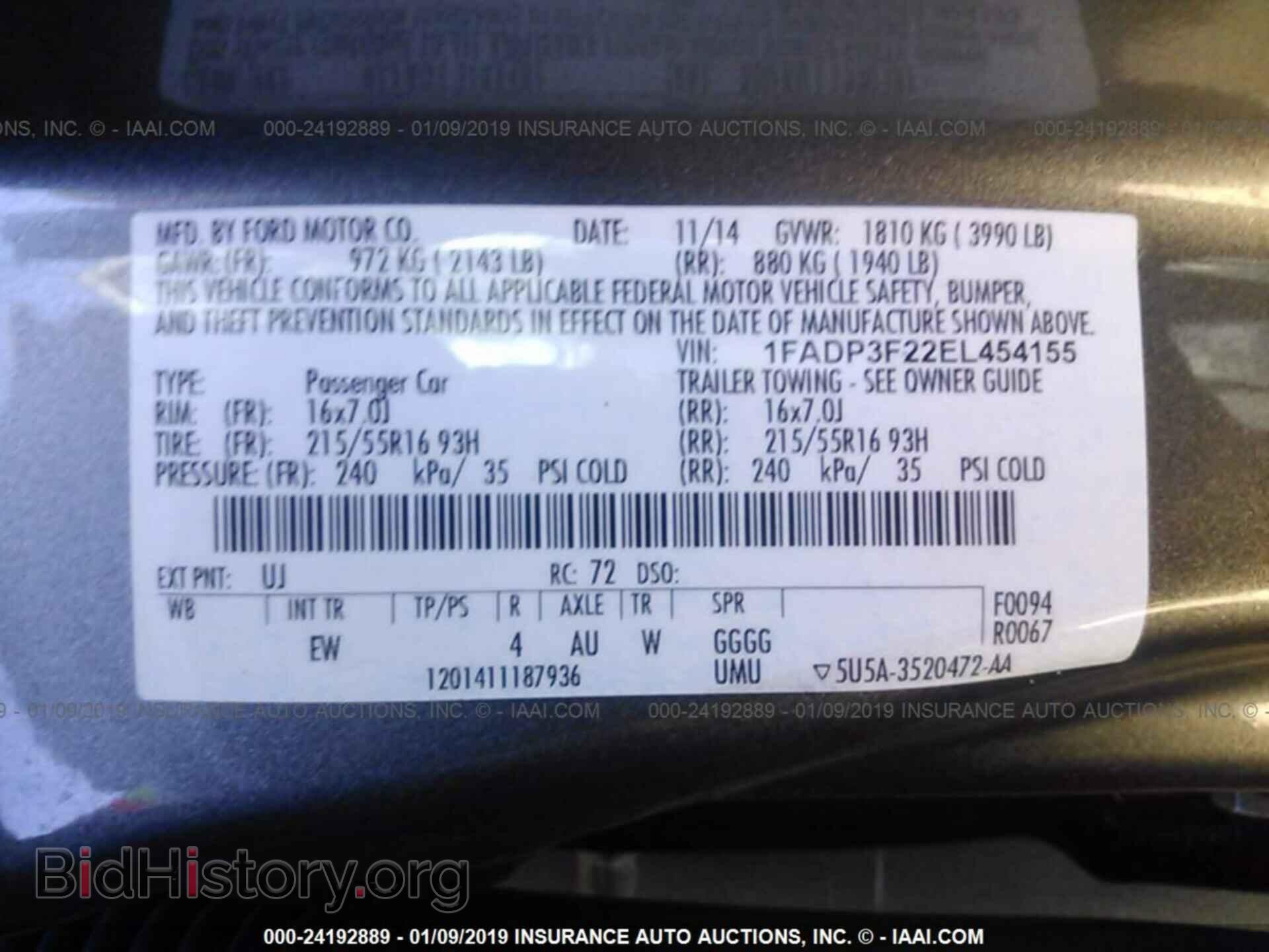 2014 FORD FOCUS - VIN: 1FADP3F22EL454155 - Фото 9