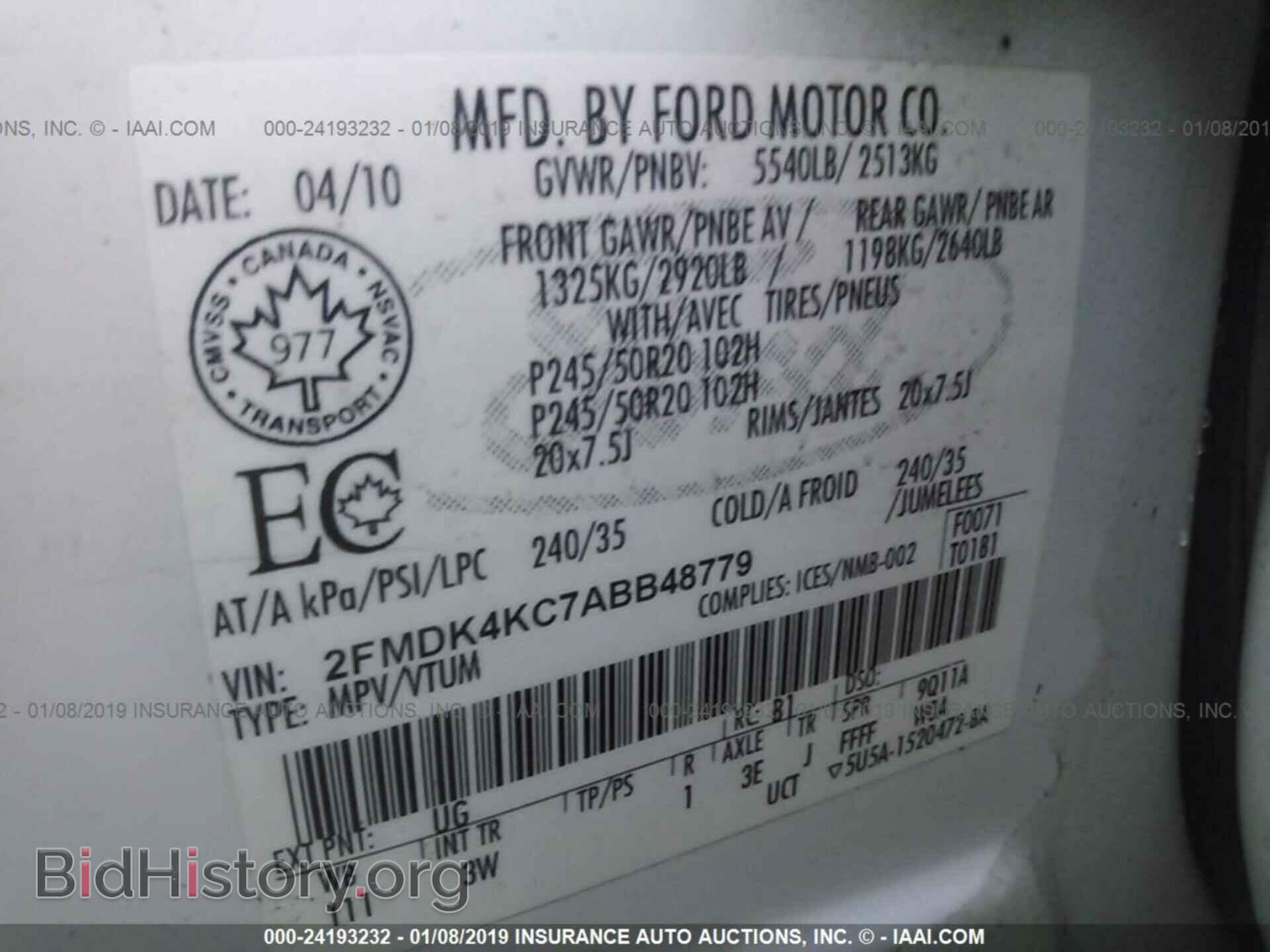 2010 FORD EDGE - VIN: 2FMDK4KC7ABB48779 - Photo 9