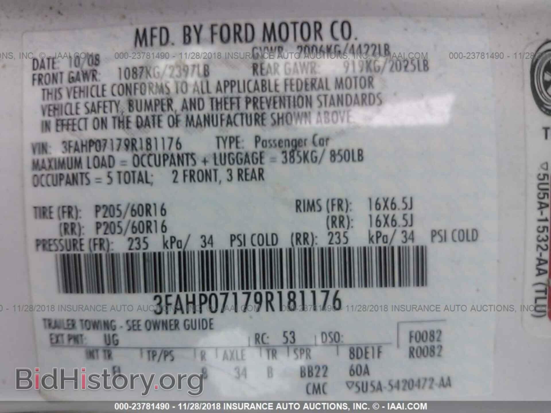 2009 FORD FUSION - VIN: 3FAHP07179R181176 - Фото 9