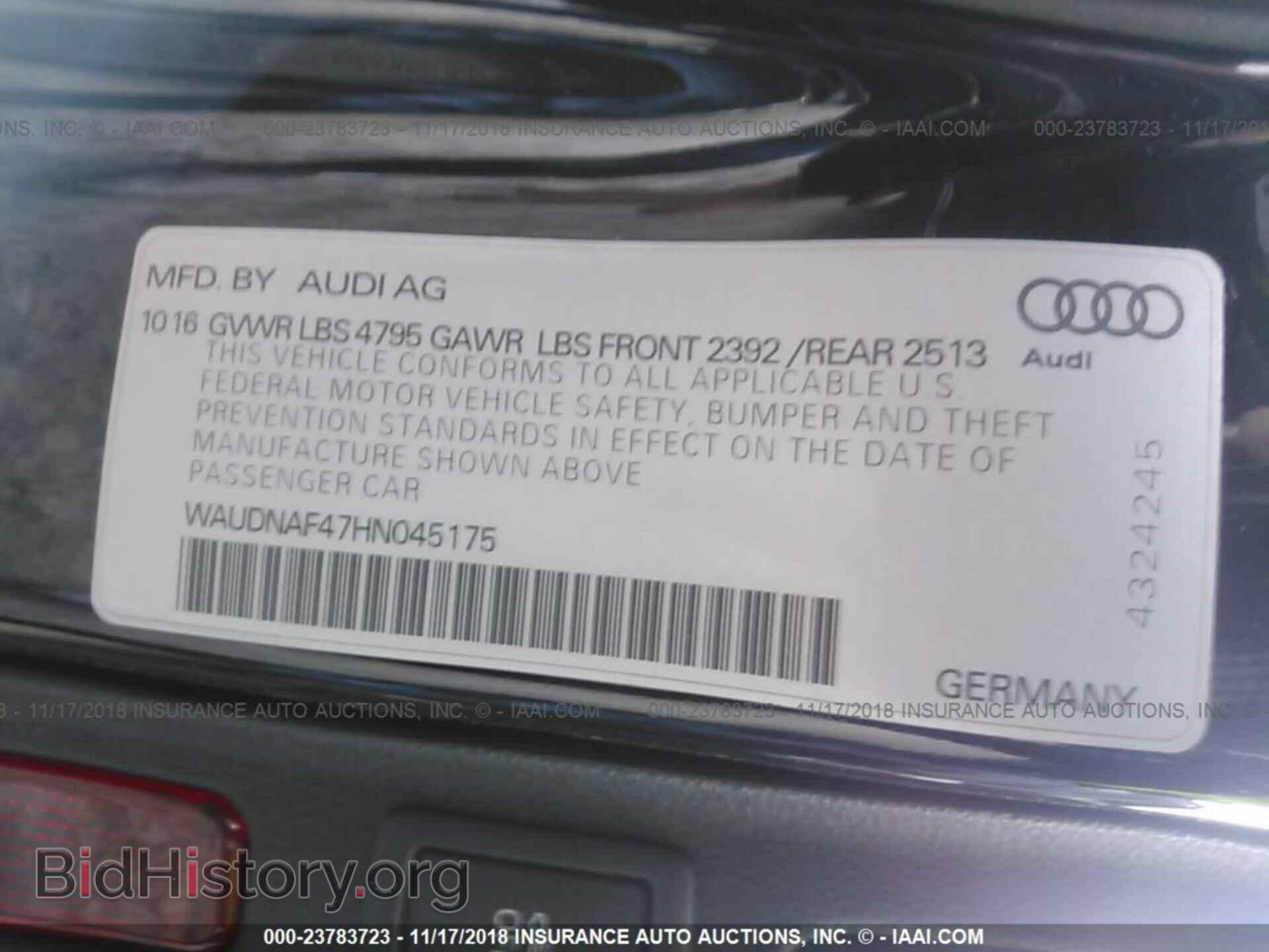 2017 AUDI A4 - VIN: WAUDNAF47HN045175 - Photo 9