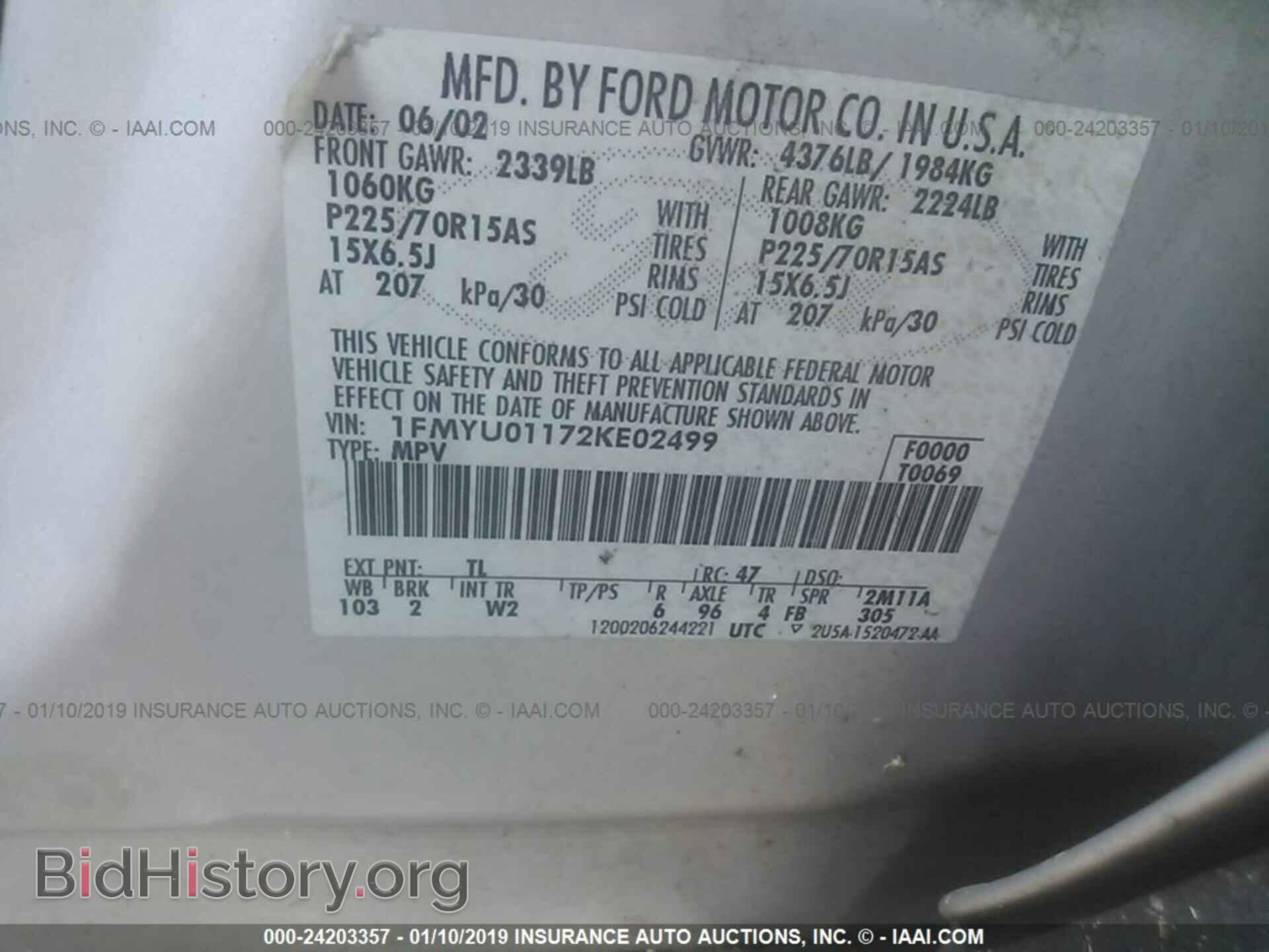 2002 FORD ESCAPE - VIN: 1FMYU01172KE02499 - Фото 9