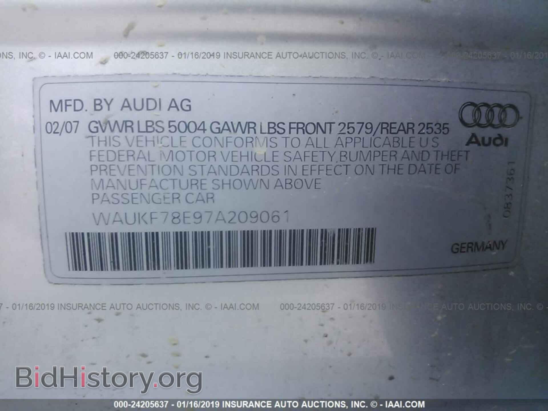 2007 AUDI A4 - VIN: WAUKF78E97A209061 - Фото 9