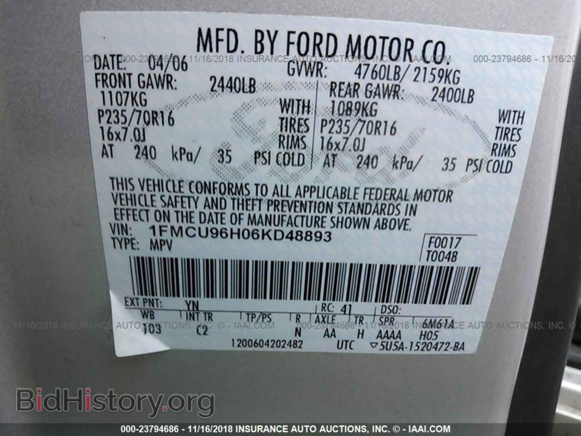 2006 FORD ESCAPE - VIN: 1FMCU96H06KD48893 - Photo 9
