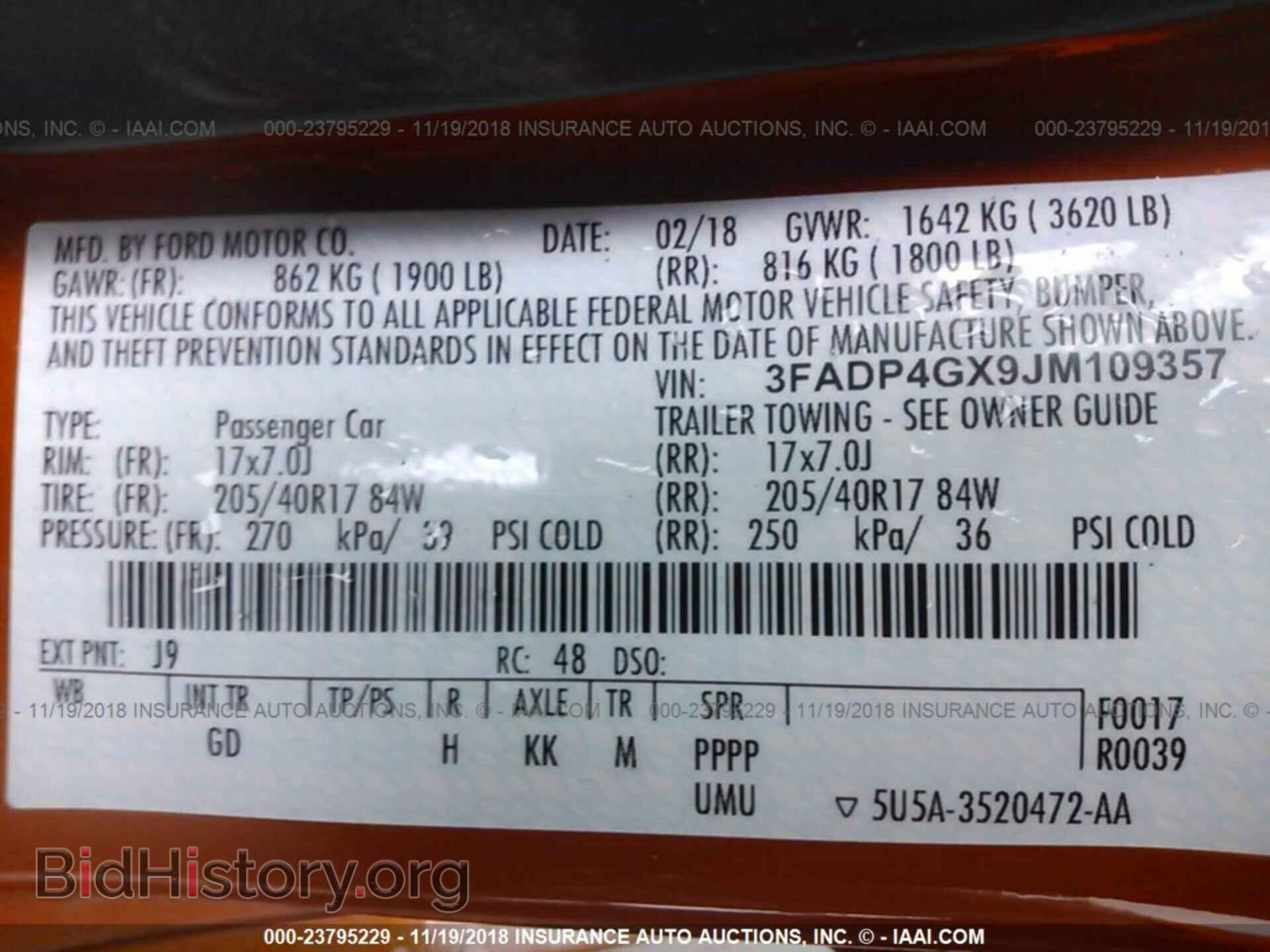 2018 FORD FIESTA - VIN: 3FADP4GX9JM109357 - Фото 9