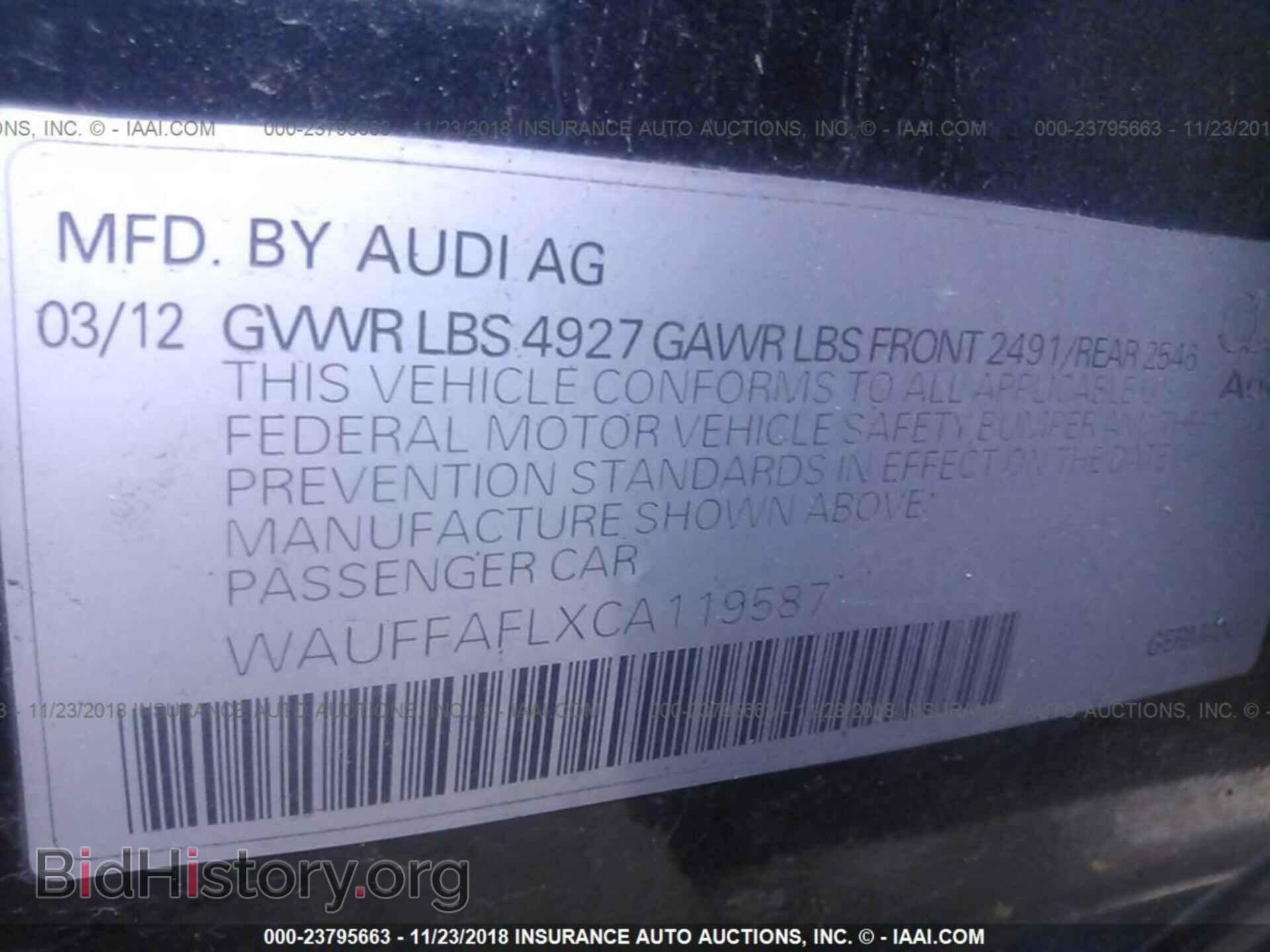 2012 AUDI A4 - VIN: WAUFFAFLXCA119587 - Photo 9
