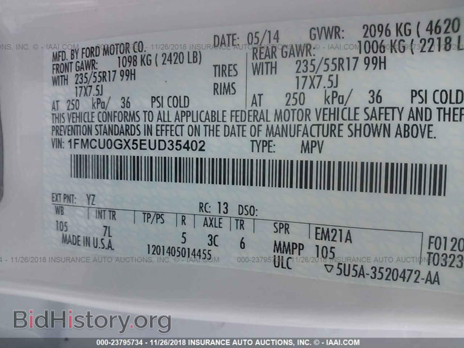 2014 FORD ESCAPE - VIN: 1FMCU0GX5EUD35402 - Фото 9