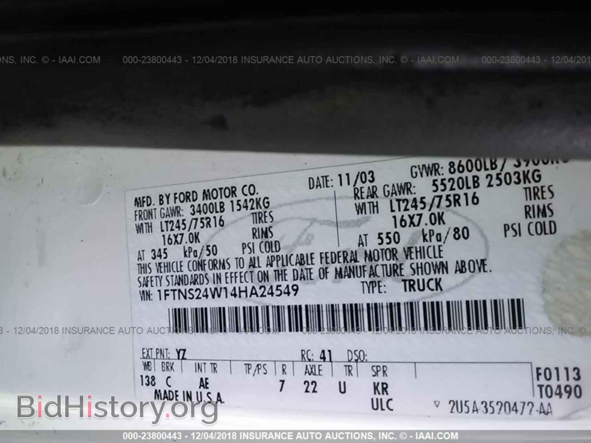 2004 FORD ECONOLINE - VIN: 1FTNS24W14HA24549 - Photo 9