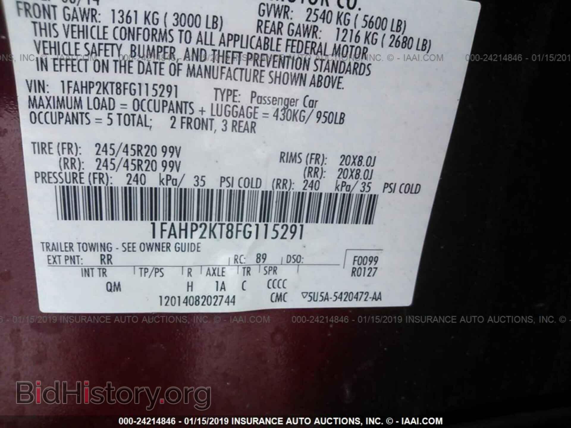 2015 FORD TAURUS - VIN: 1FAHP2KT8FG115291 - Фото 9