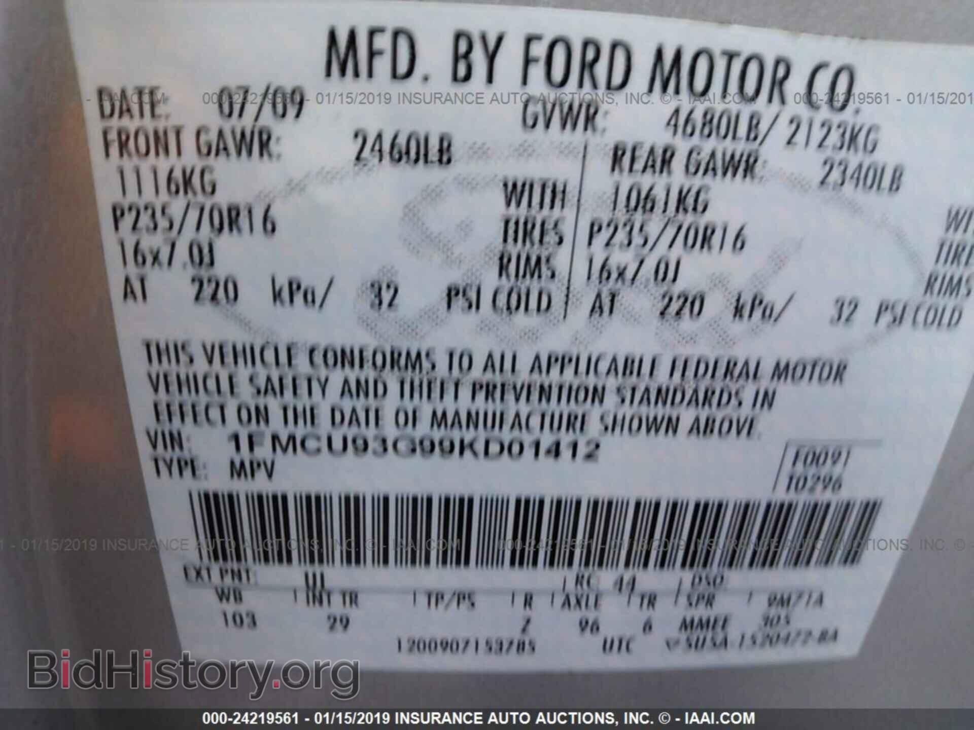 2009 FORD ESCAPE - VIN: 1FMCU93G99KD01412 - Photo 9