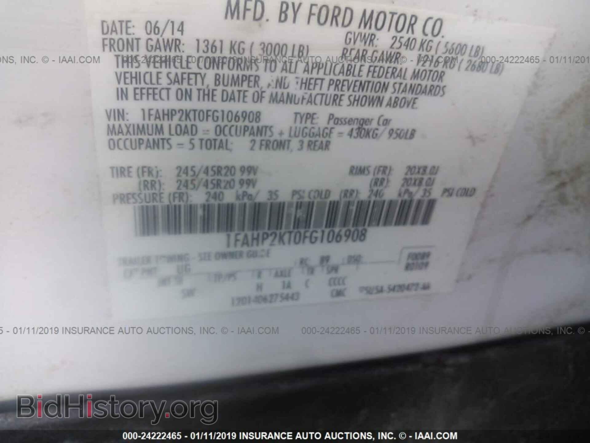 2015 FORD TAURUS - VIN: 1FAHP2KT0FG106908 - Фото 9