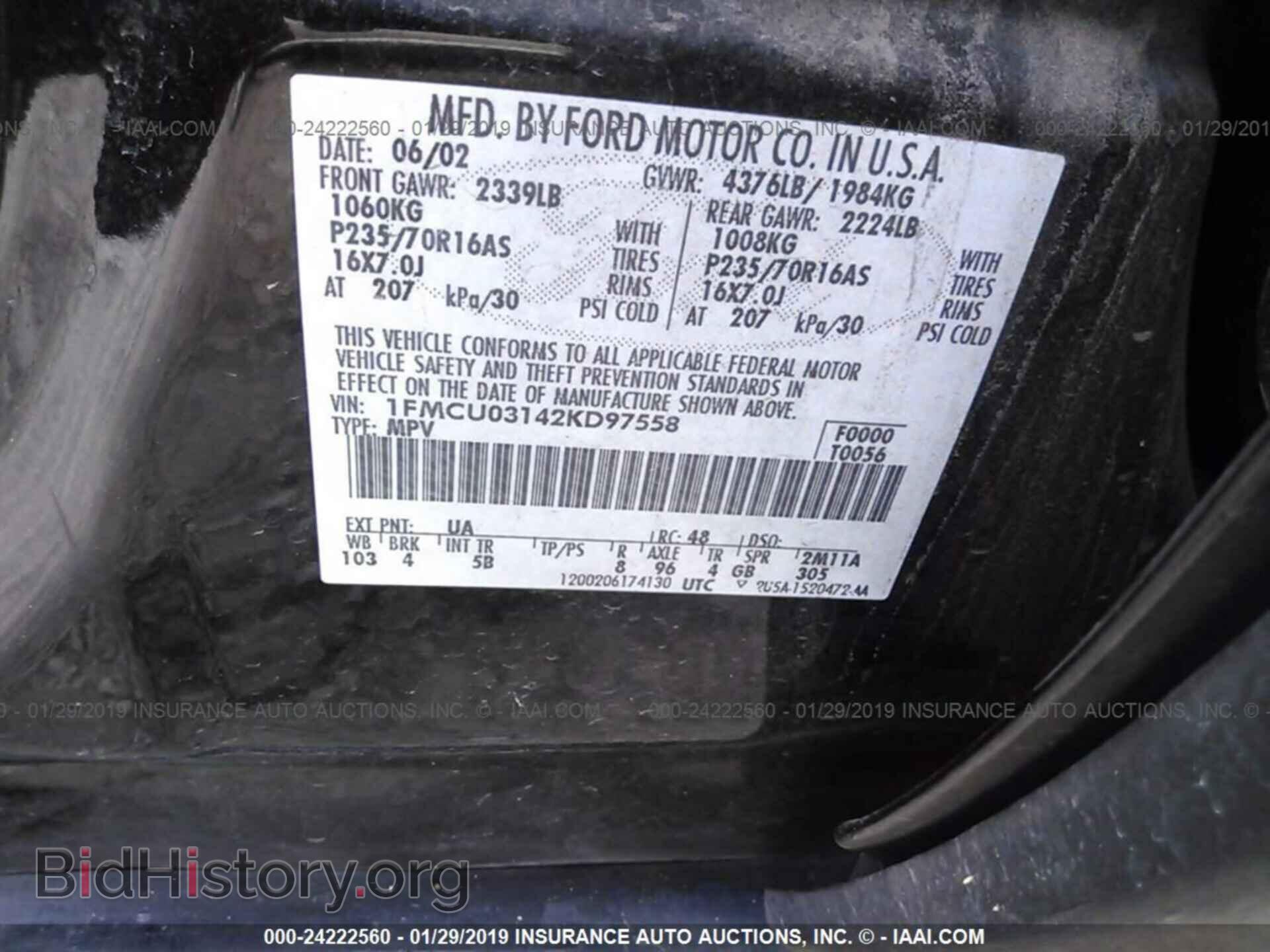 2002 FORD ESCAPE - VIN: 1FMCU03142KD97558 - Фото 9