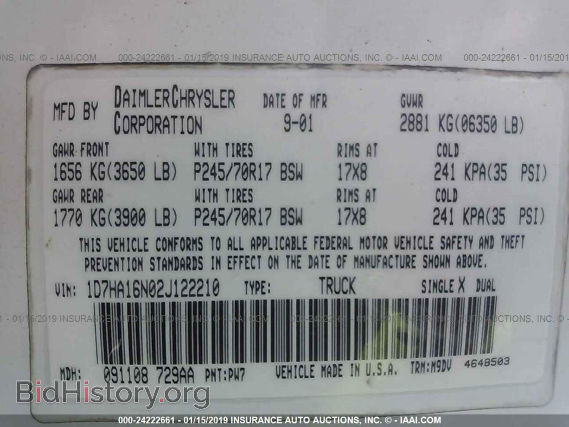2002 DODGE RAM 1500 - VIN: 1D7HA16N02J122210 - Фото 9