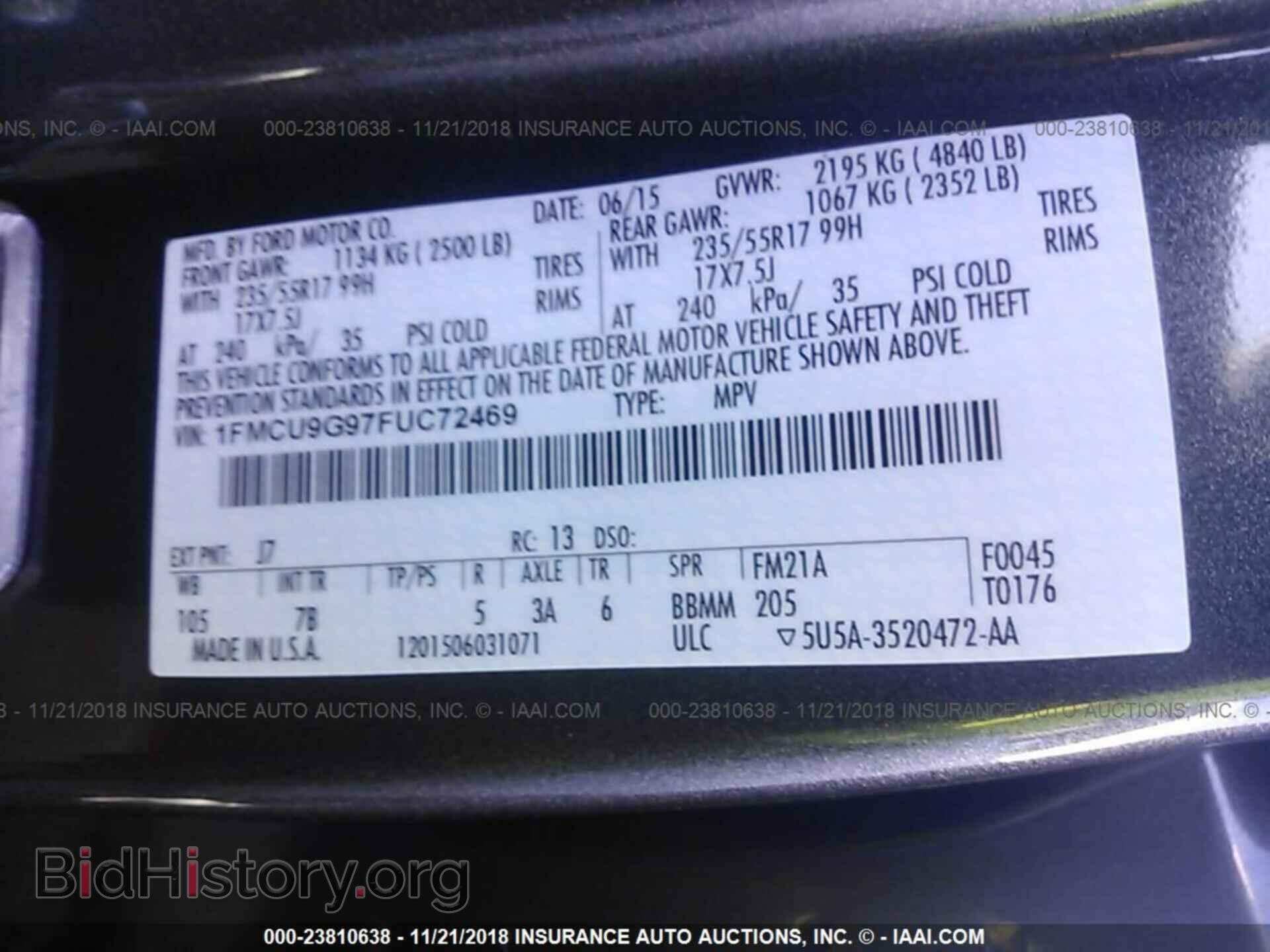 2015 FORD ESCAPE - VIN: 1FMCU9G97FUC72469 - Photo 9
