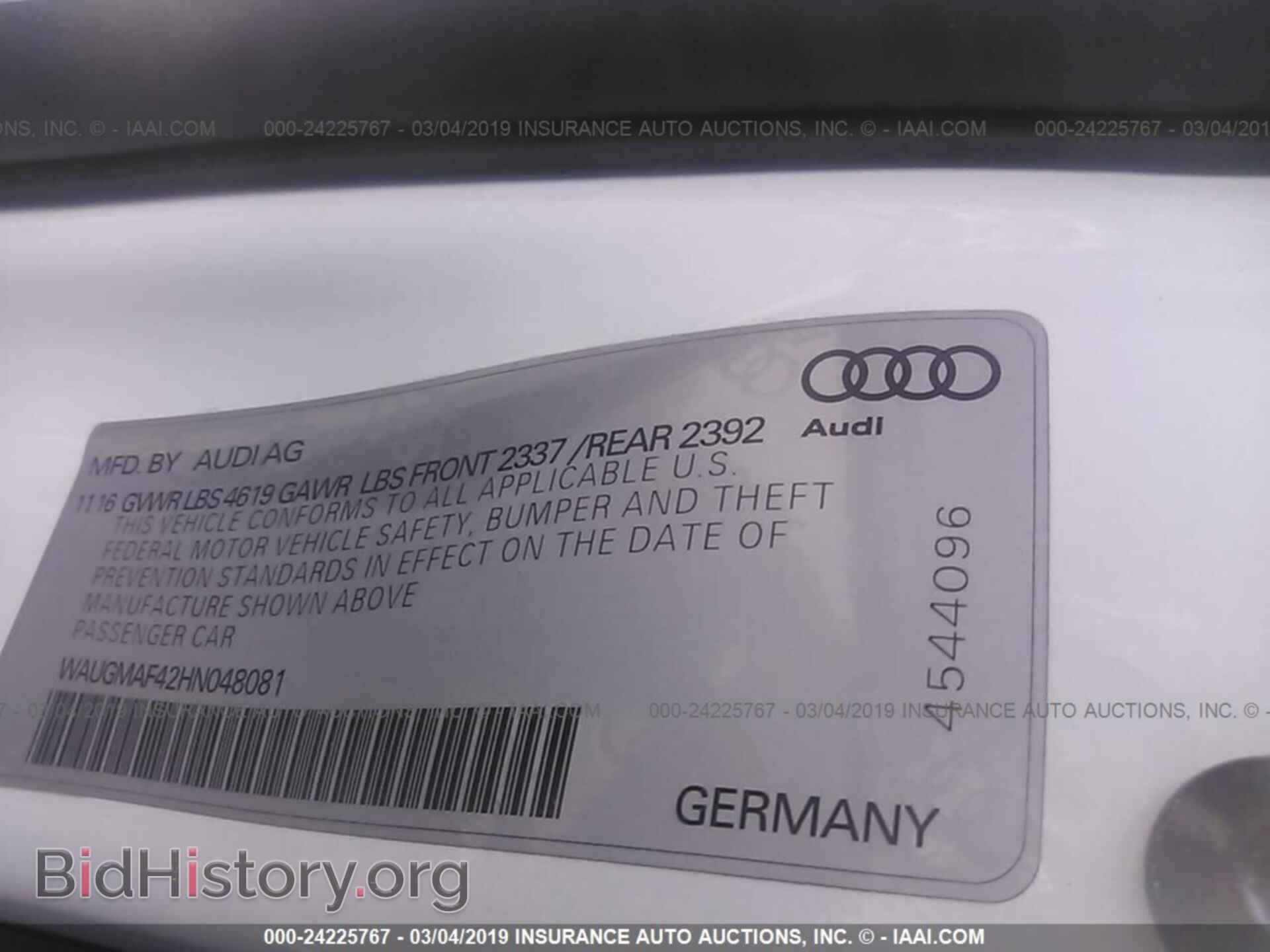 2017 AUDI A4 - VIN: WAUGMAF42HN048081 - Фото 9
