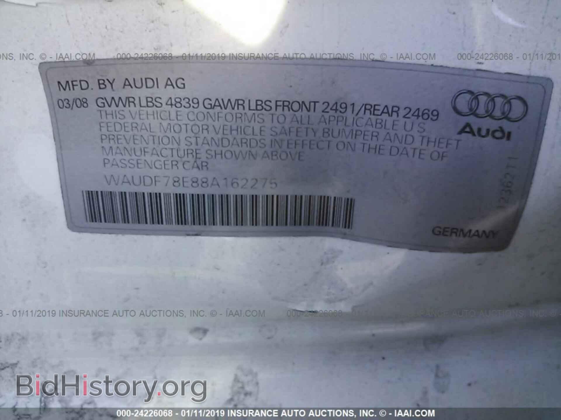2008 AUDI A4 - VIN: WAUDF78E88A162275 - Фото 9