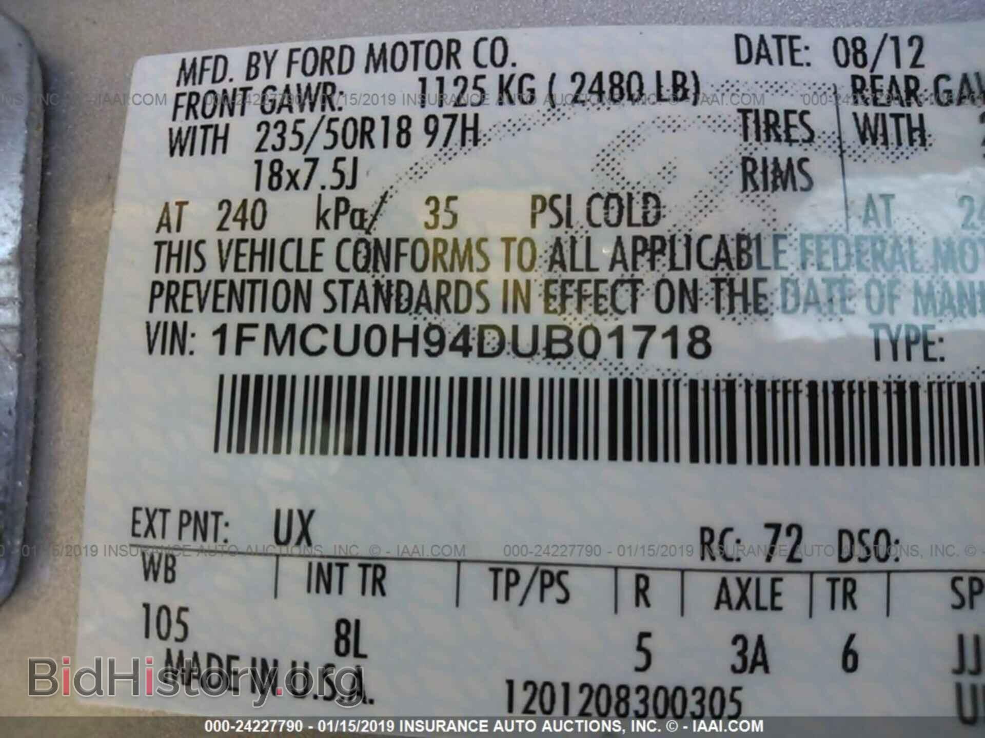 2013 FORD ESCAPE - VIN: 1FMCU0H94DUB01718 - Фото 9