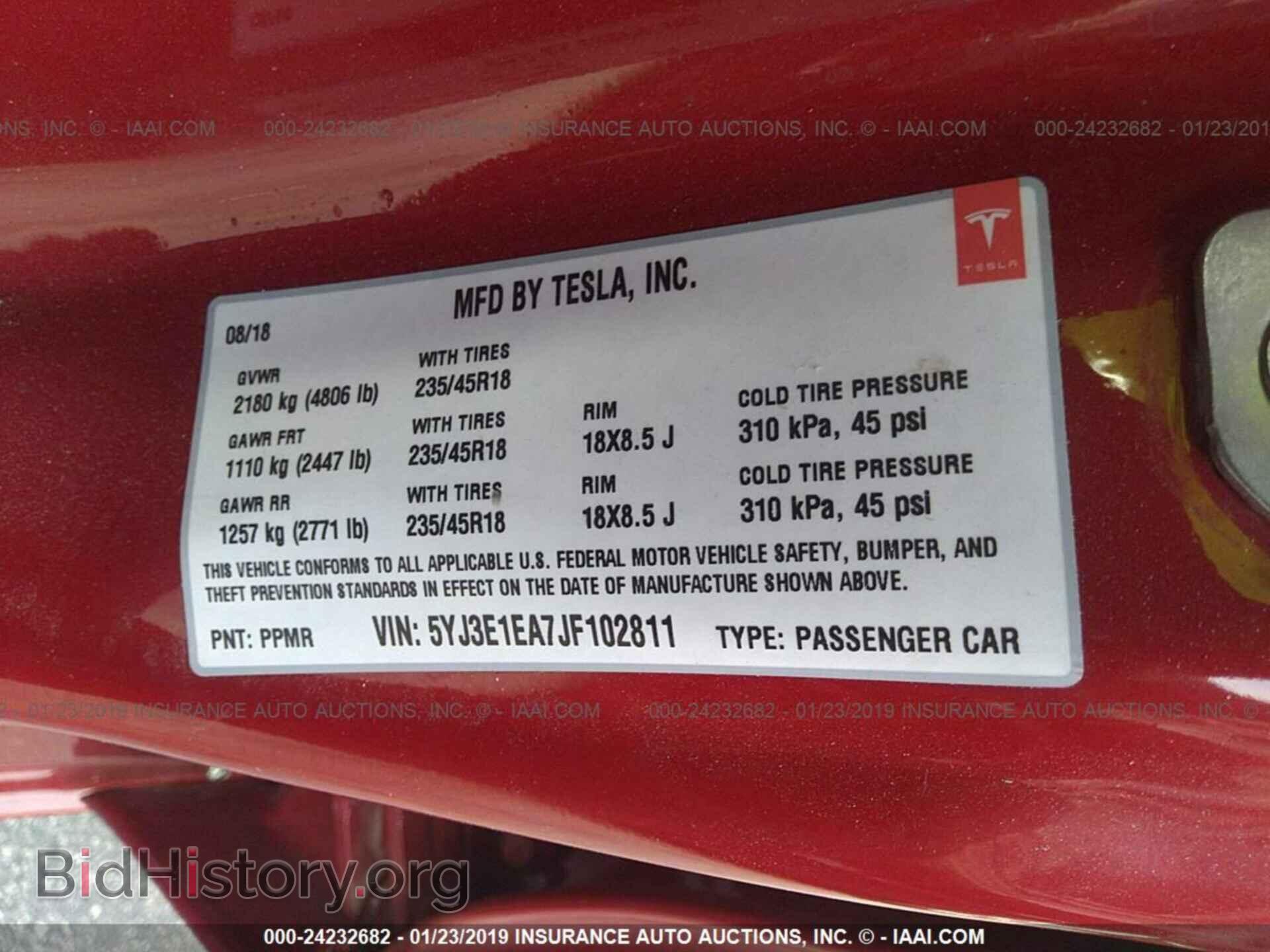 2018 TESLA MODEL 3 - VIN: 5YJ3E1EA7JF102811 - Фото 9