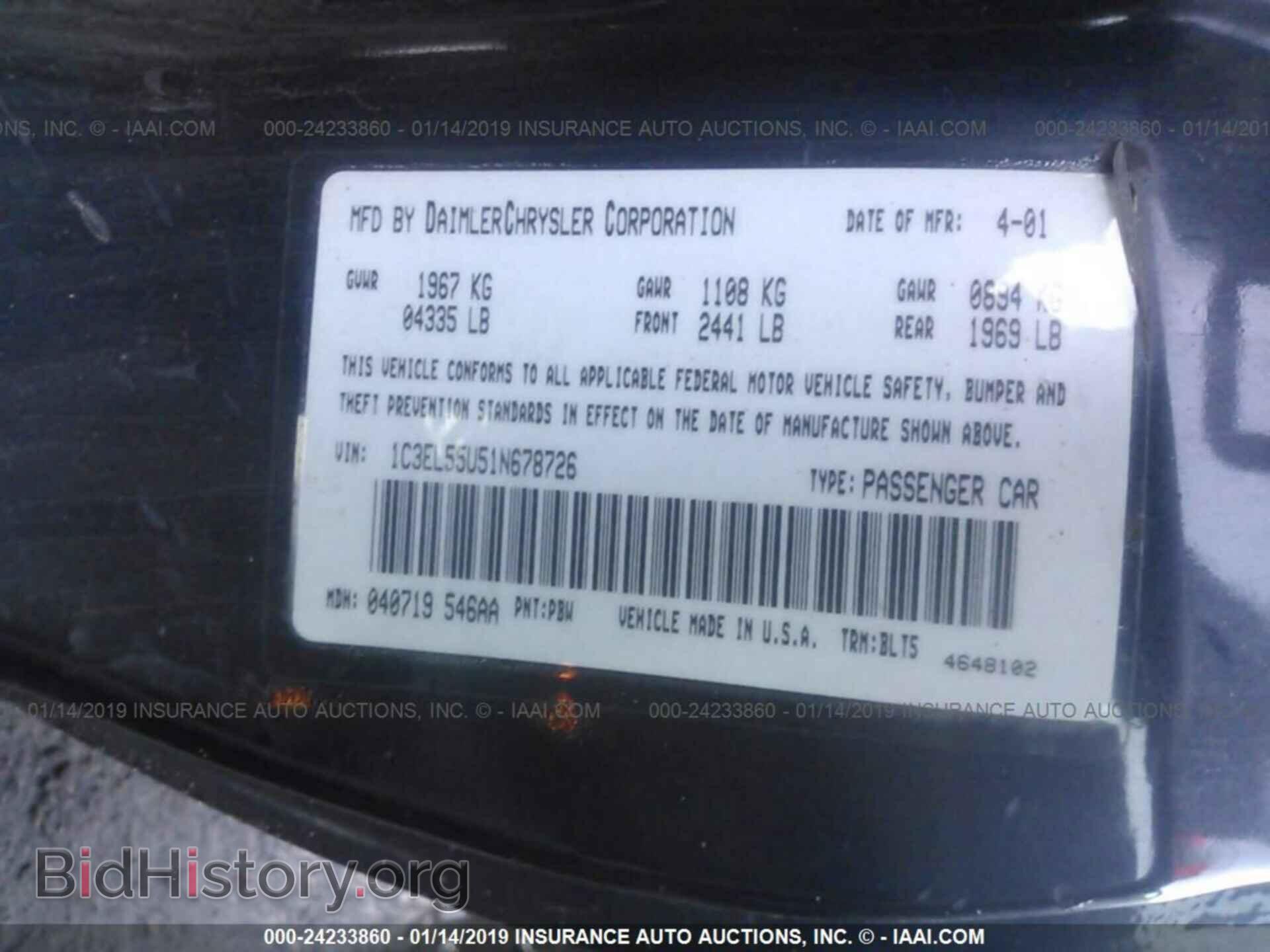 2001 CHRYSLER SEBRING - VIN: 1C3EL55U51N678726 - Photo 9