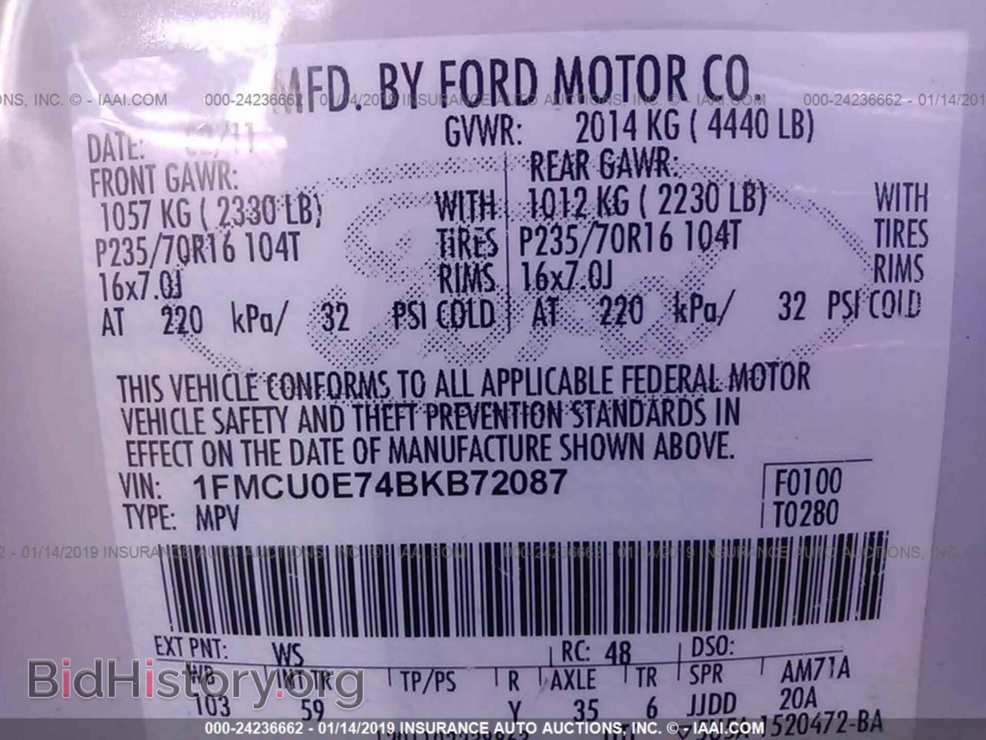 2011 FORD ESCAPE - VIN: 1FMCU0E74BKB72087 - Фото 9