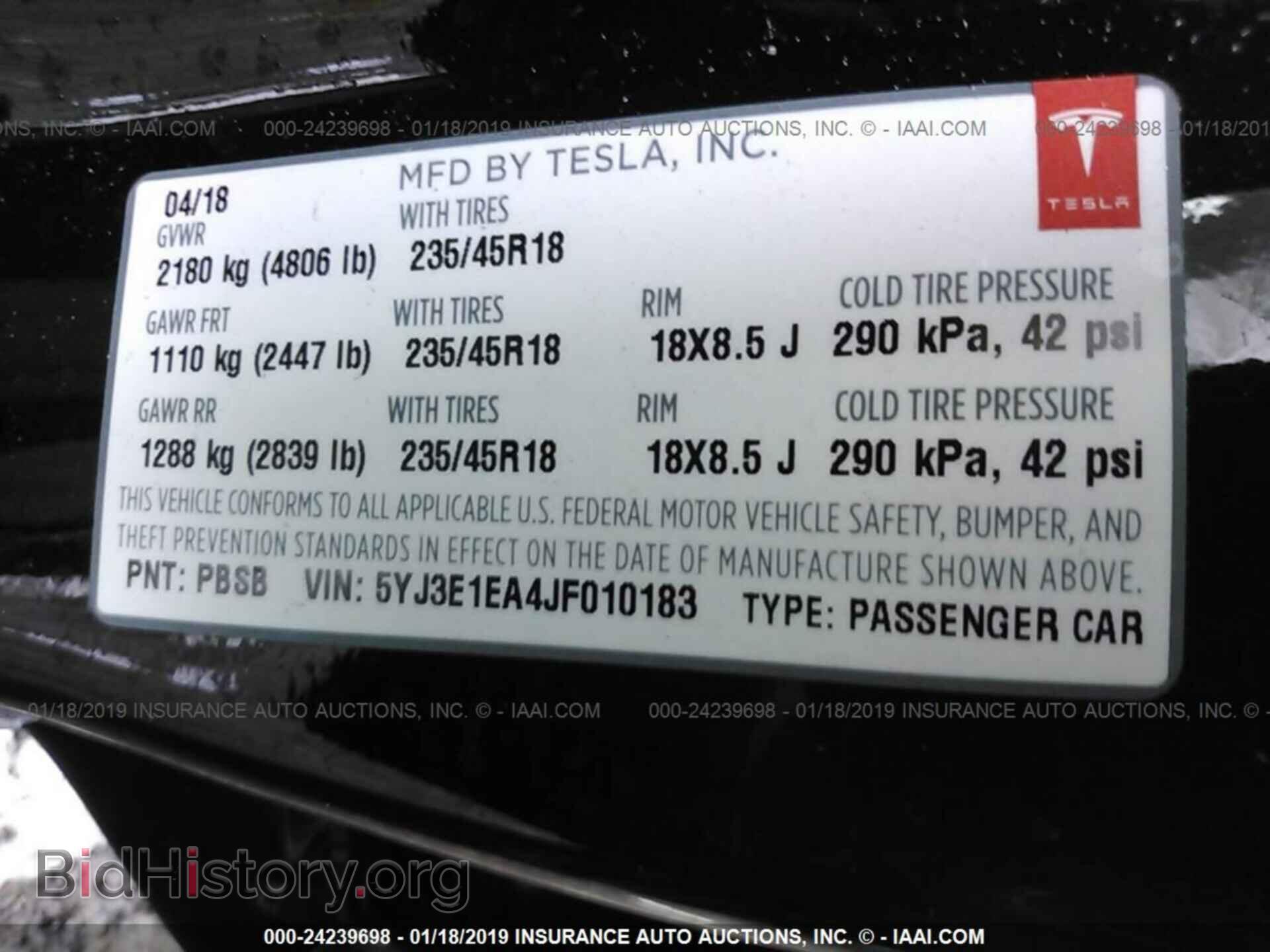 2018 TESLA MODEL 3 - VIN: 5YJ3E1EA4JF010183 - Photo 9