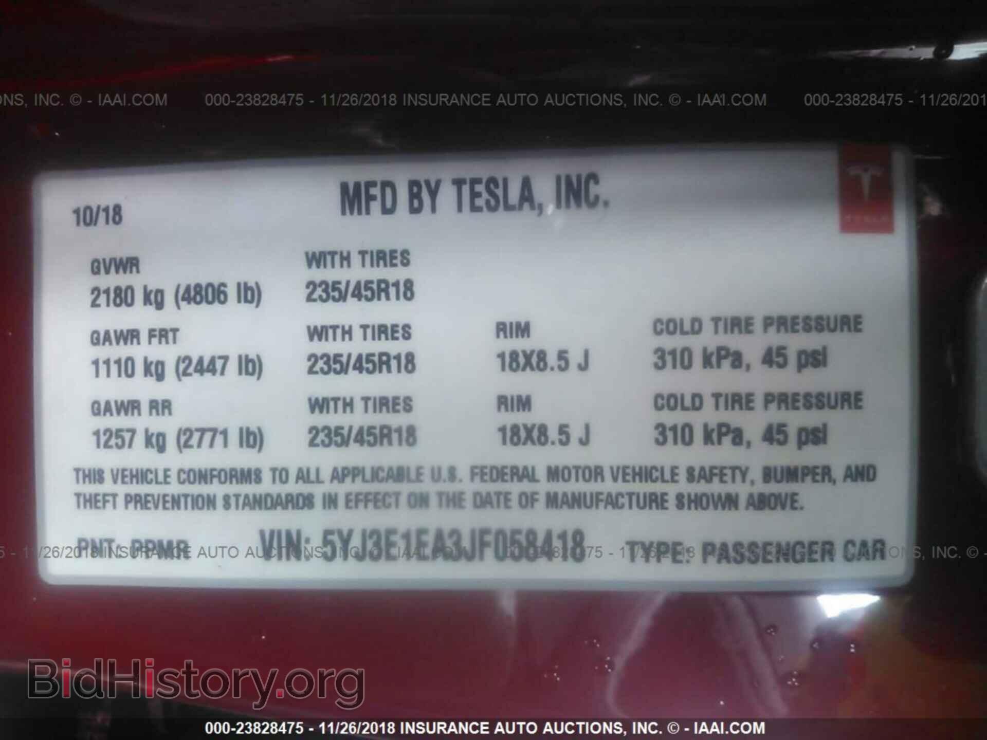 2018 TESLA MODEL 3 - VIN: 5YJ3E1EA3JF058418 - Photo 9