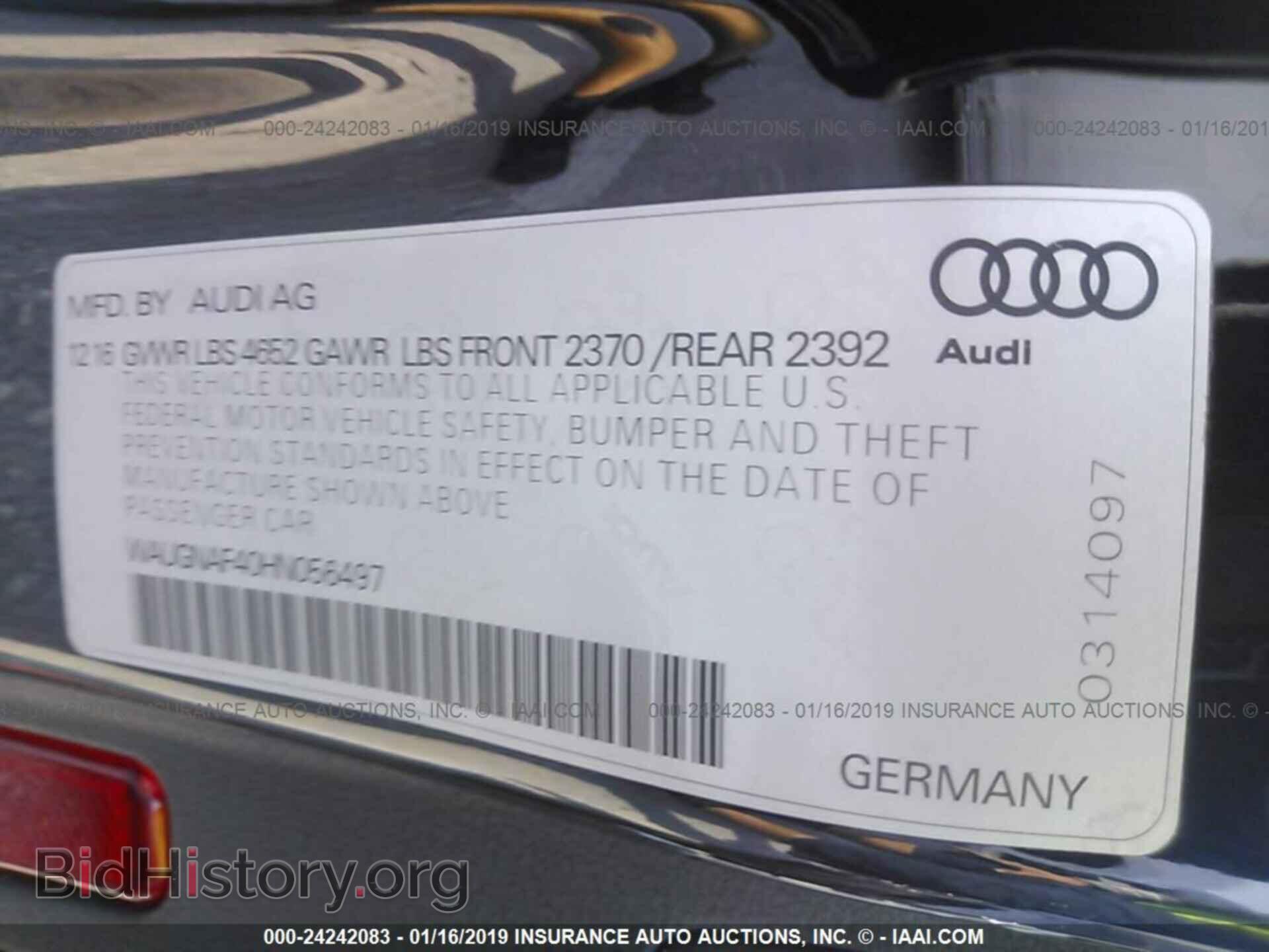 2017 AUDI A4 - VIN: WAUGNAF40HN056497 - Фото 9