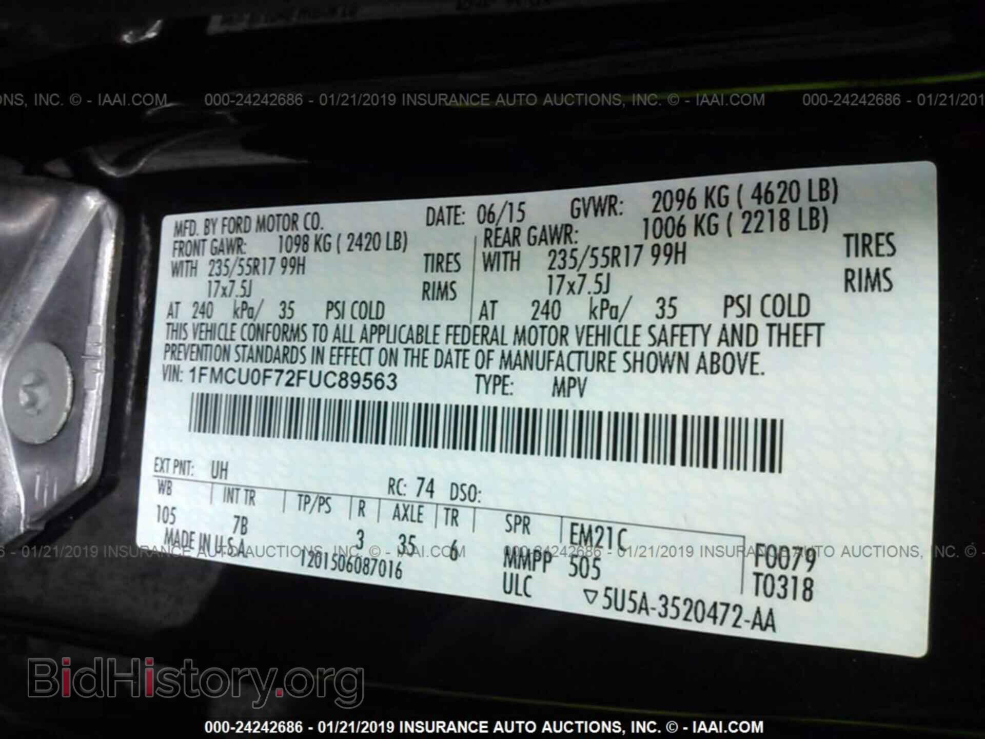 2015 FORD ESCAPE - VIN: 1FMCU0F72FUC89563 - Photo 9