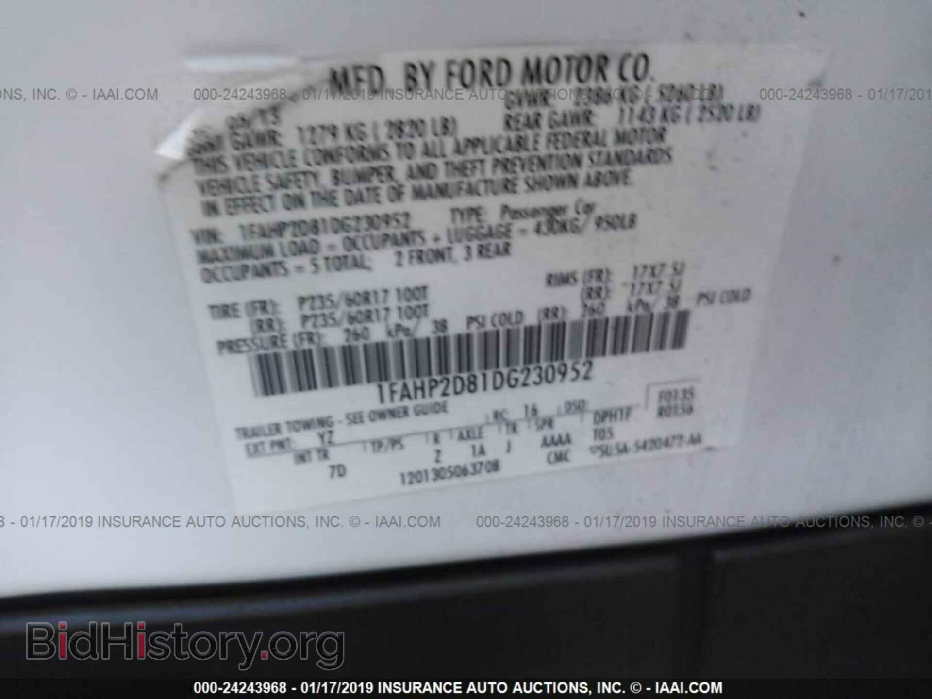 2013 FORD TAURUS - VIN: 1FAHP2D81DG230952 - Фото 9