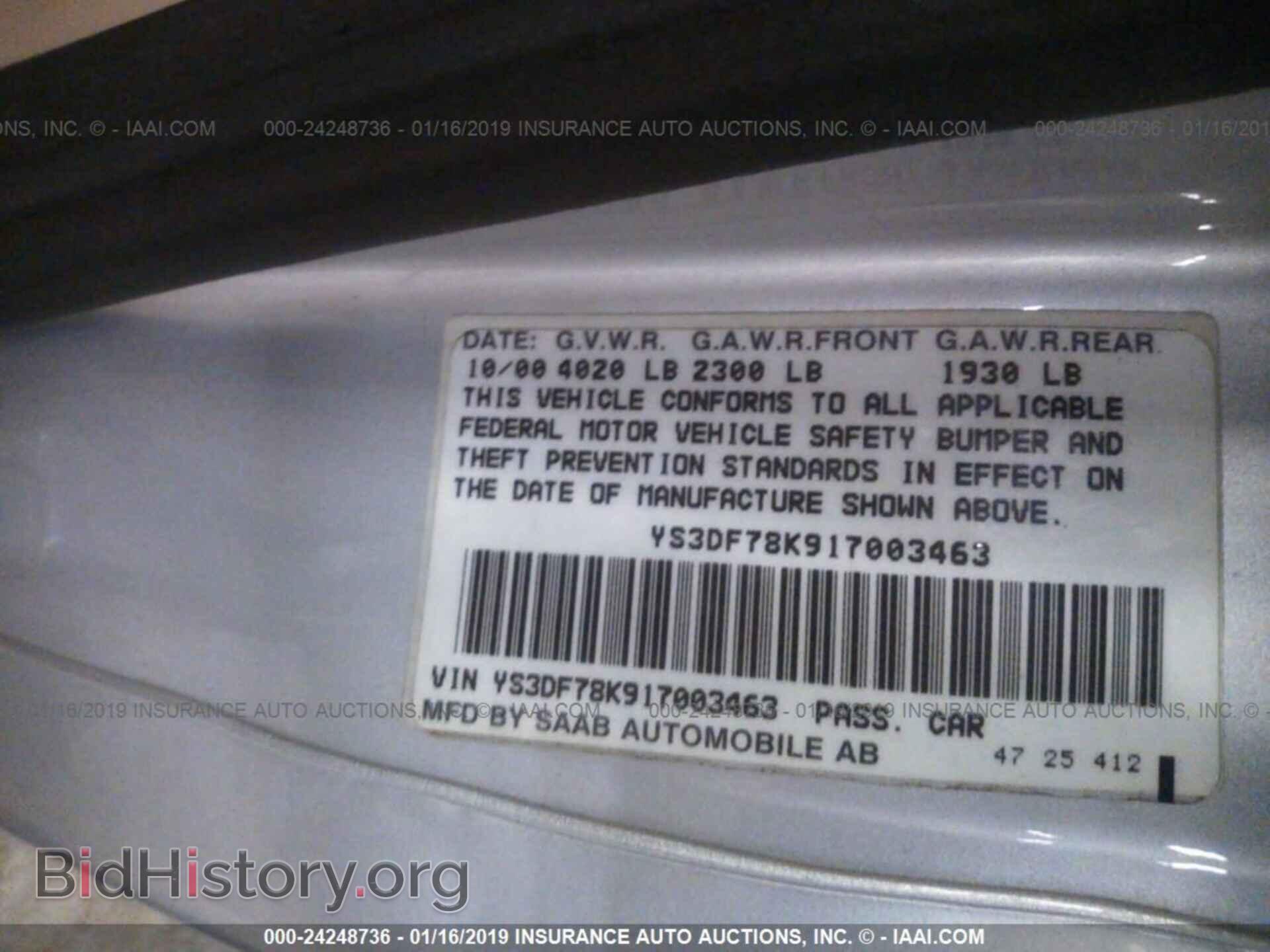 2001 SAAB 9-3 - VIN: YS3DF78K917003463 - Photo 9